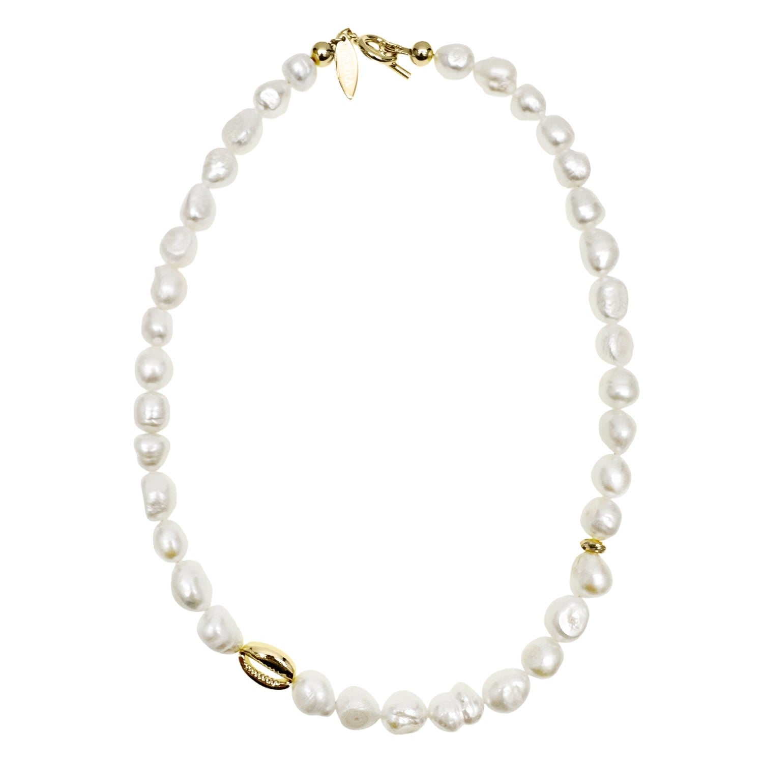 Irregular Freshwater Pearls With Gold Shell Charm Necklace