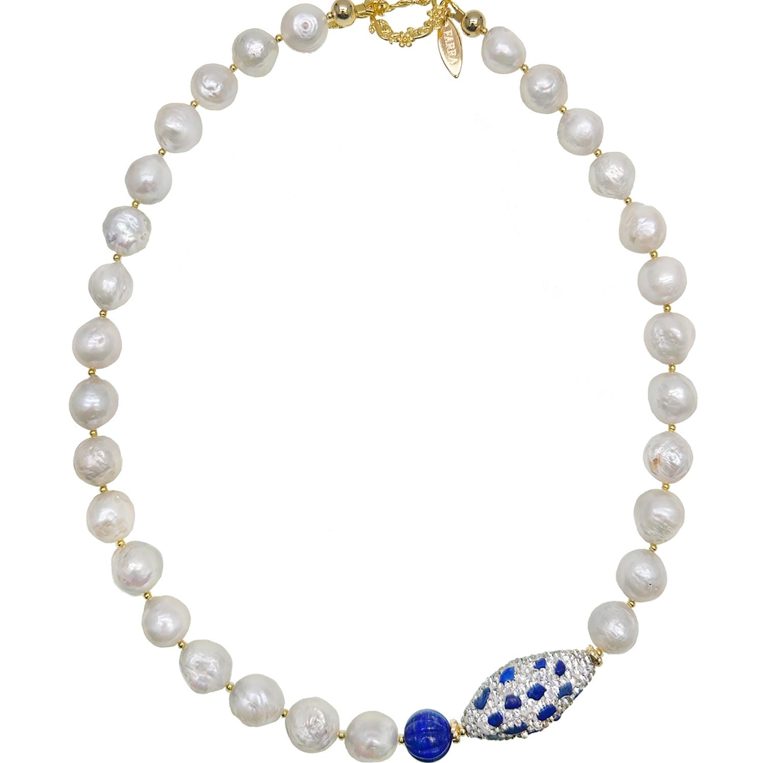 Gorgeous Freshwater Pearls With Lapis Rhinestone Statement Necklace