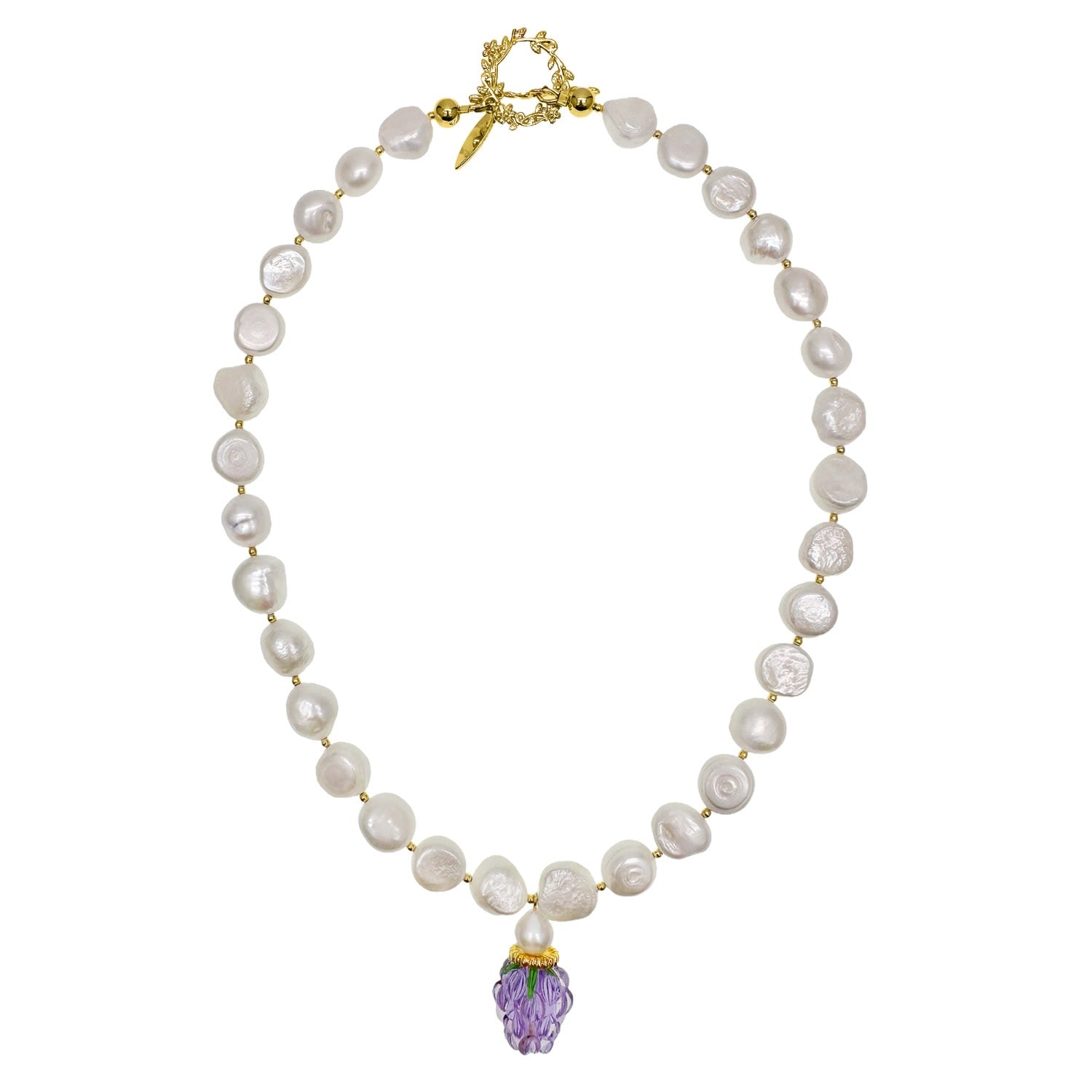 Irregular Freshwater Pearls With Purple Raspberry Pendant Necklace