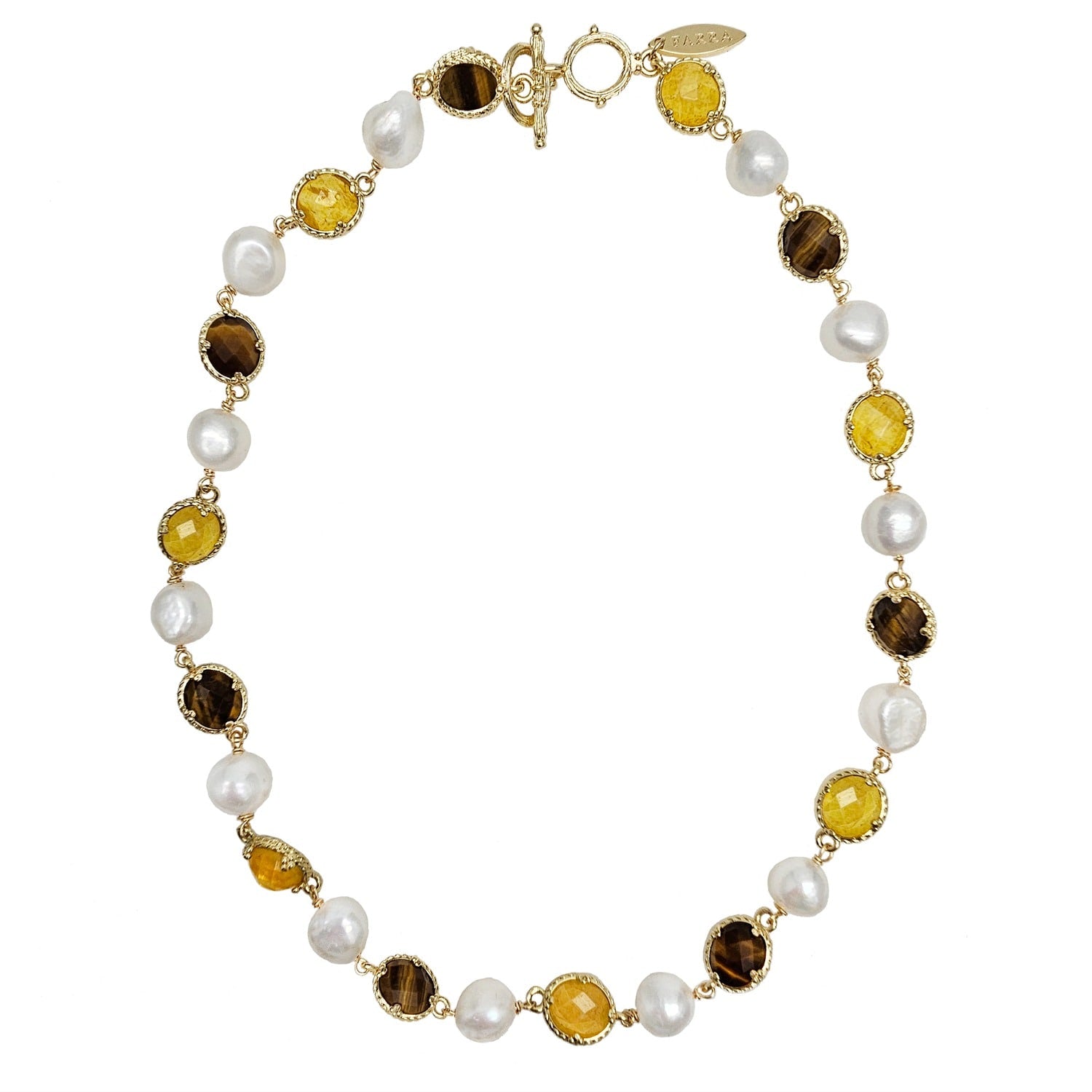 Irregular Freshwater Pearls With Yellow Quartz And Tiger-Eye Stone Necklace