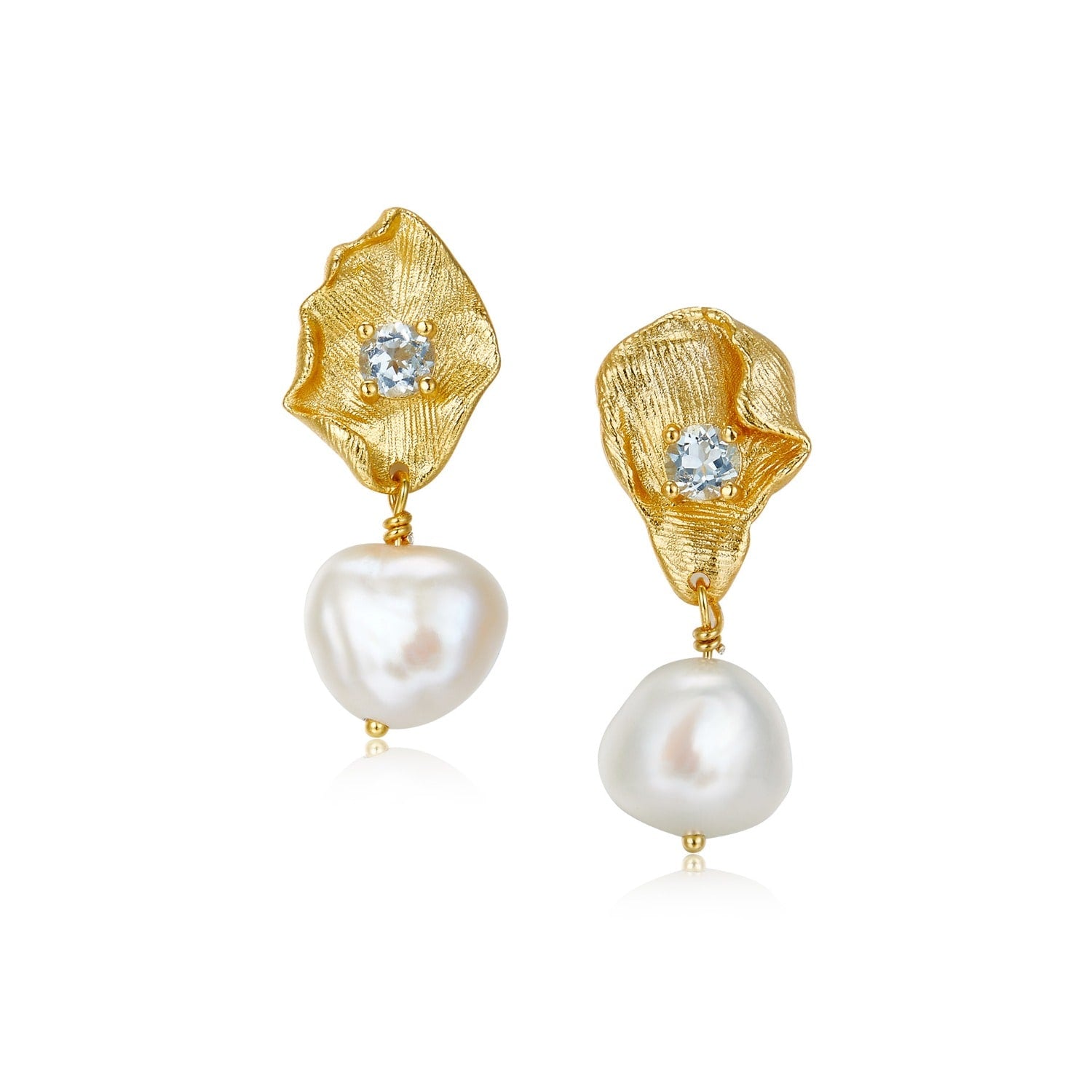 Irregular Organic Toul Gold Vermeil Blue Topaz Pearl Drop Earrings