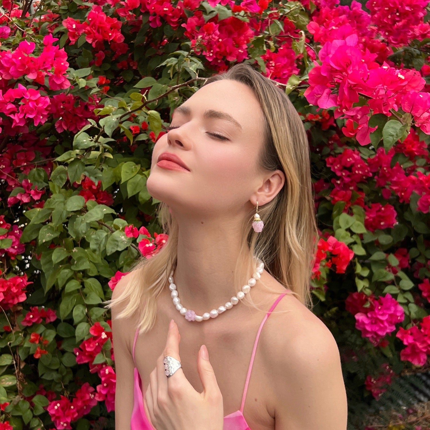 Irregular Shaped Freshwater Pearls With Pink Raspberry Necklace