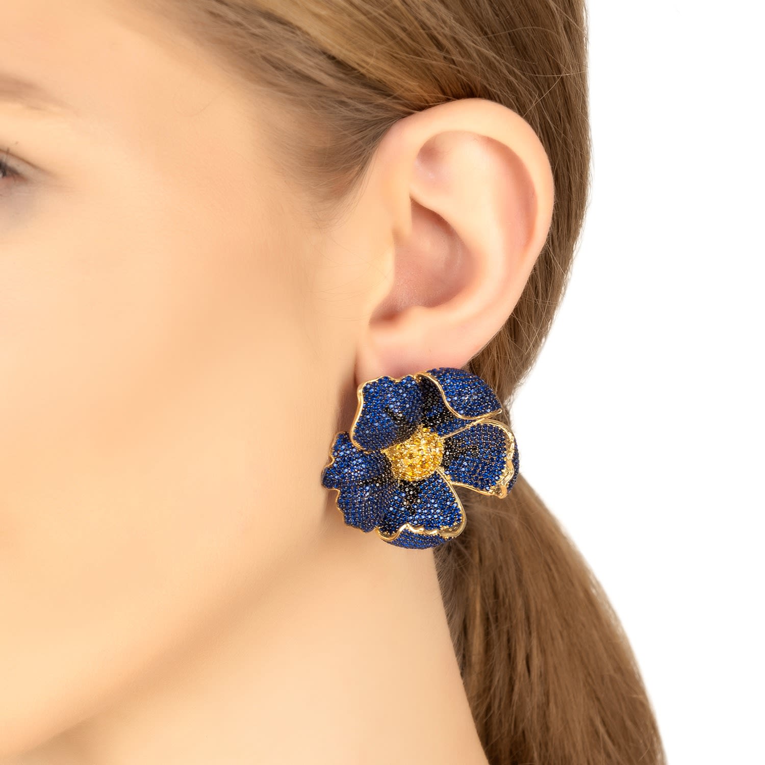 Poppy Sapphire Blue Earrings Gold