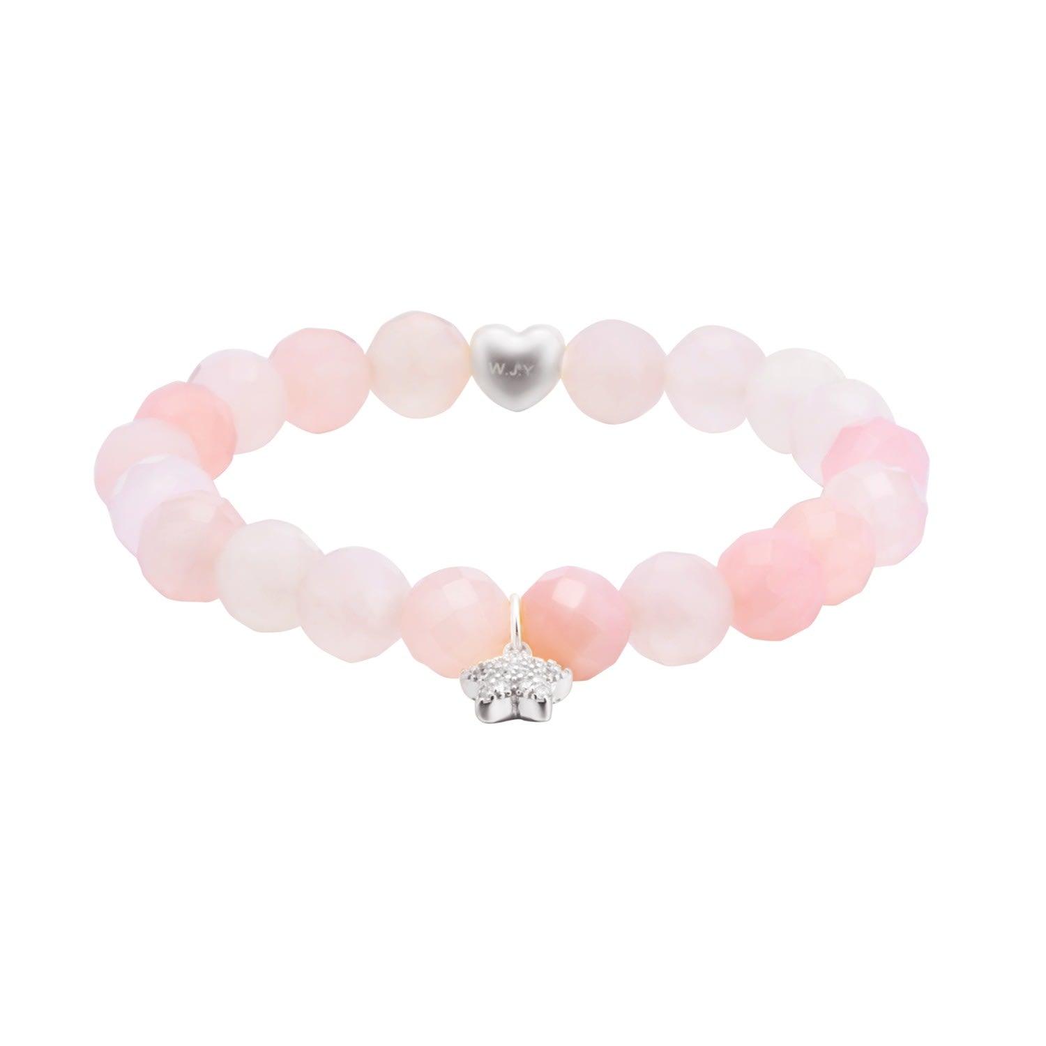 Natural Rose Crystal Love Stars White Silver Bracelet