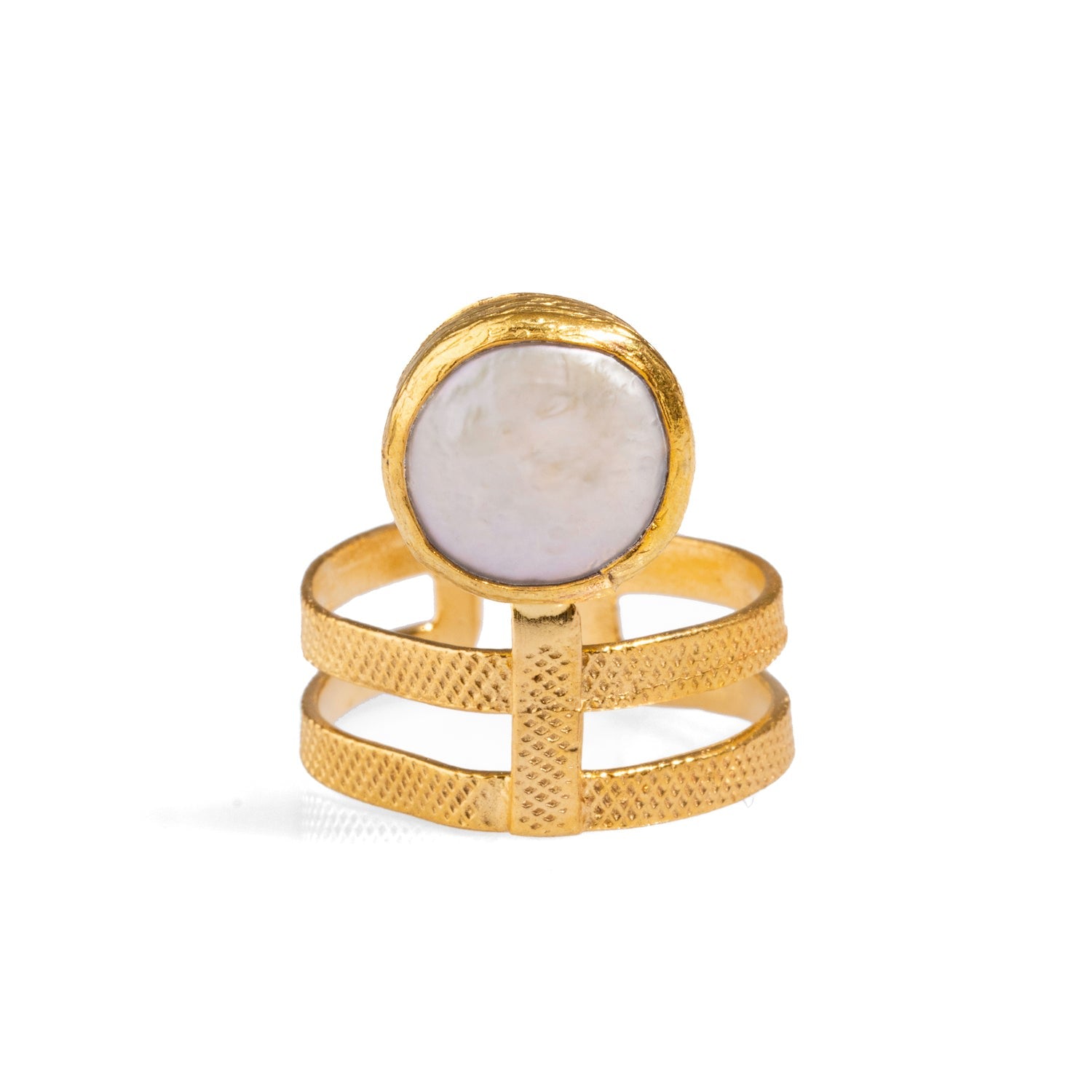 Isis Pearl & Gold Chunky Mystic Ring - White
