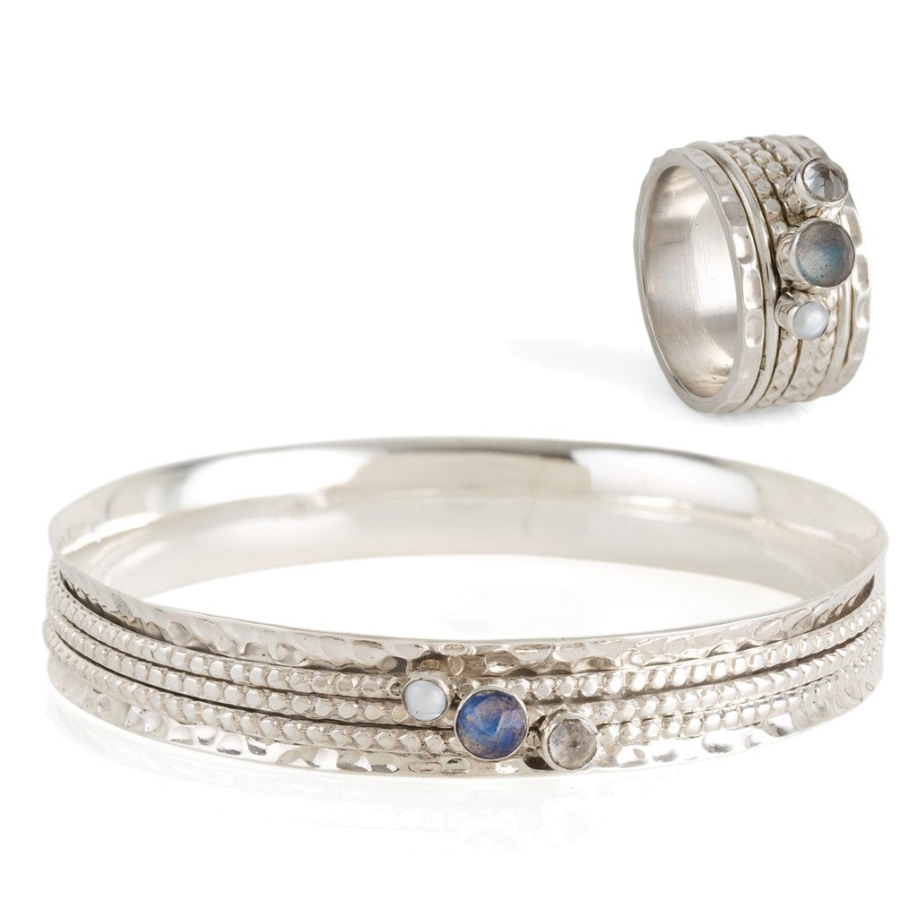 Ethereal Galaxy Silver Spinning Ring & Bangle Gift Set