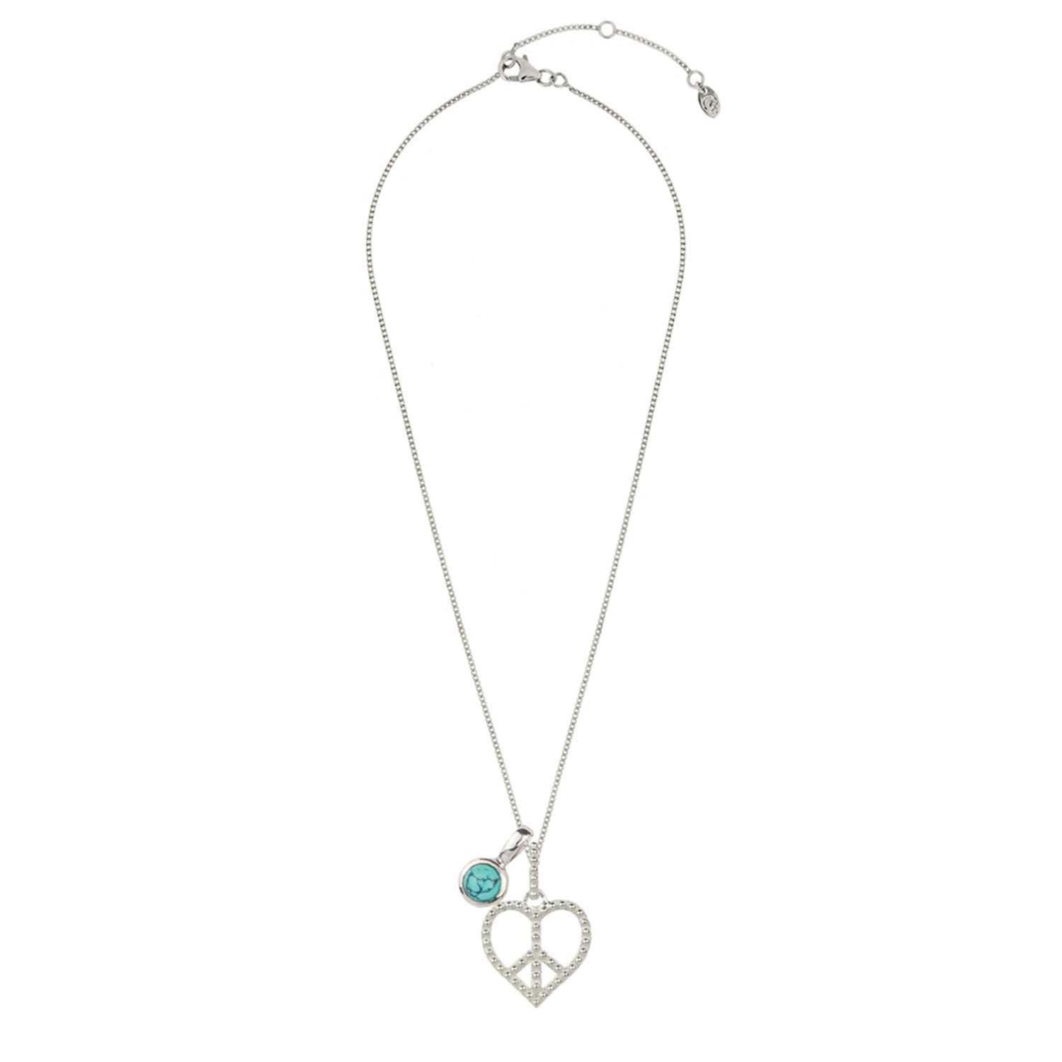 Peace Heart Silver Necklace With Turquoise Birthstone Charm