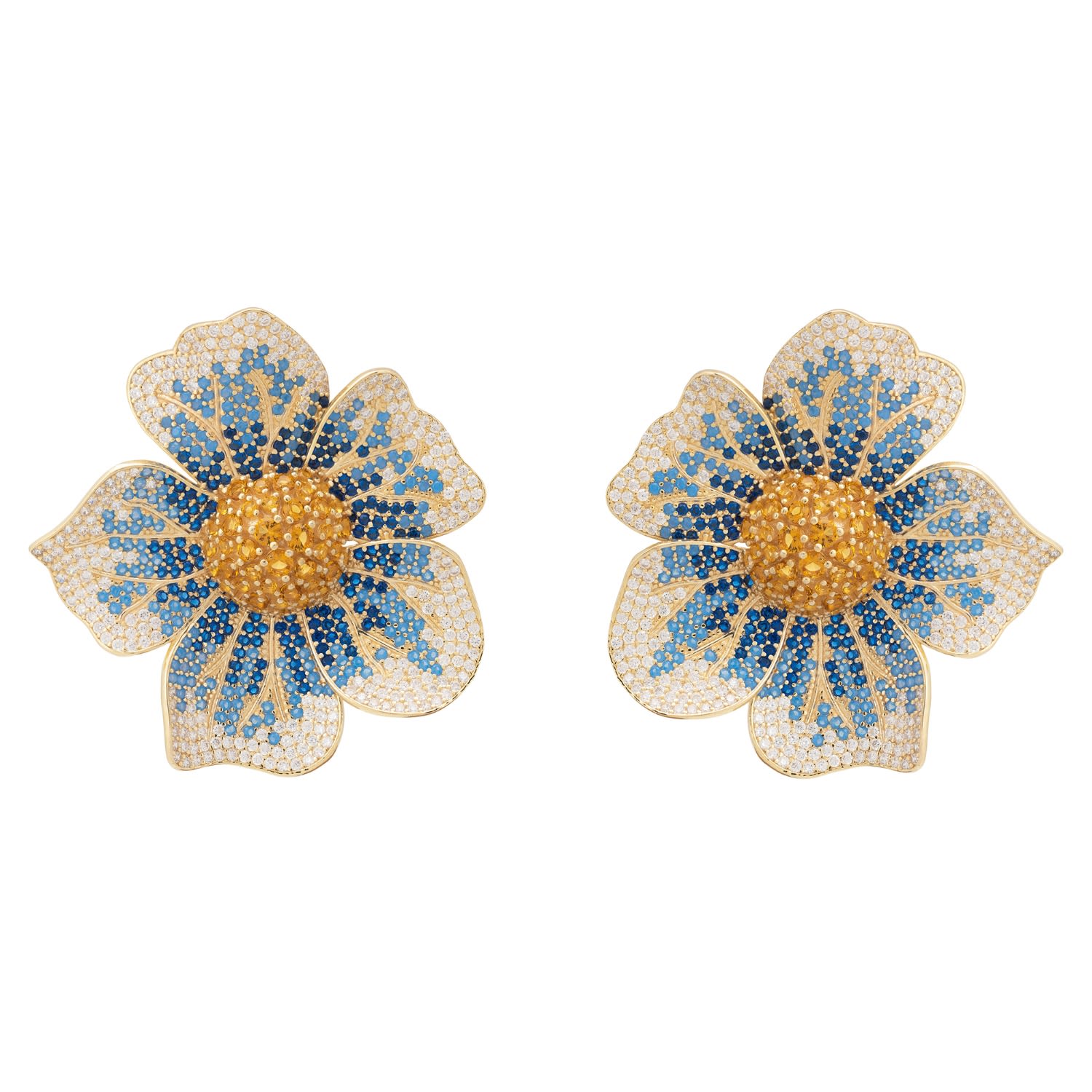 Pansy Blue Earrings Gold