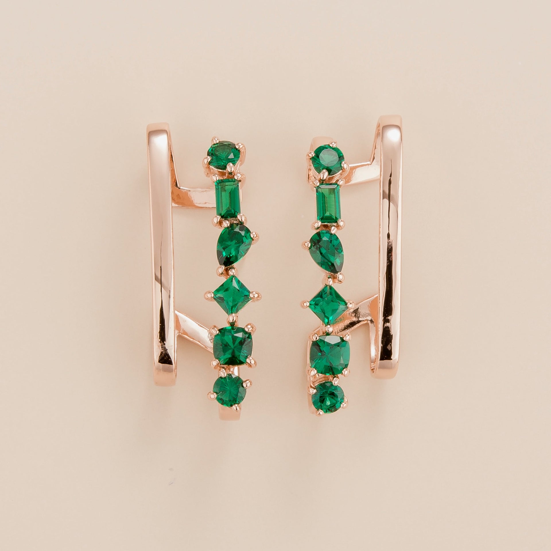 Serene Rose Gold Earrings With Emerald