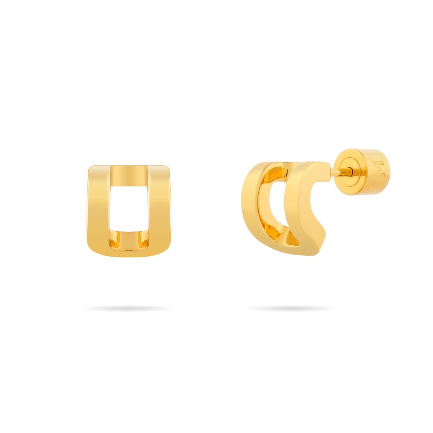 Curved Rectangle Stud Earrings - Gold