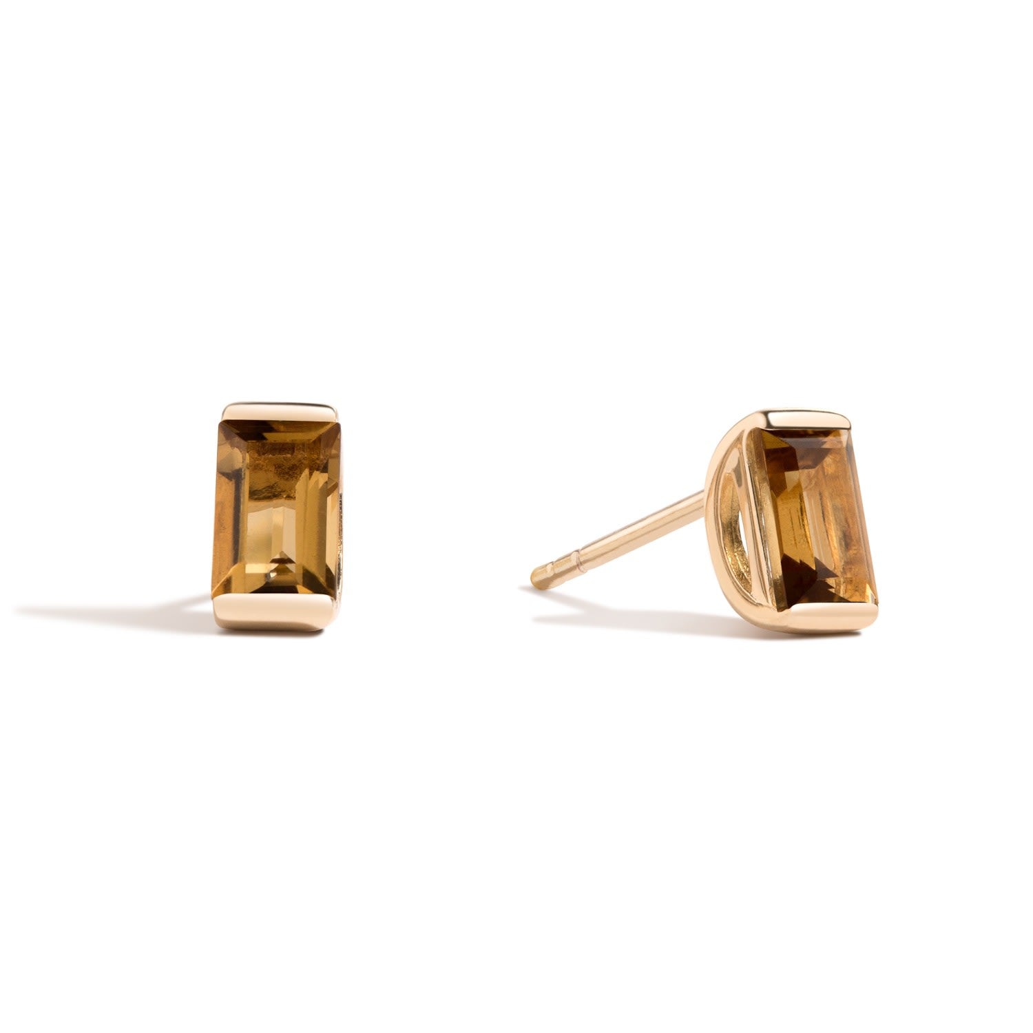 It’s A Long Story Earrings - 18K Gold Vermeil With Cognac Quartz Baguette Stud Earrings
