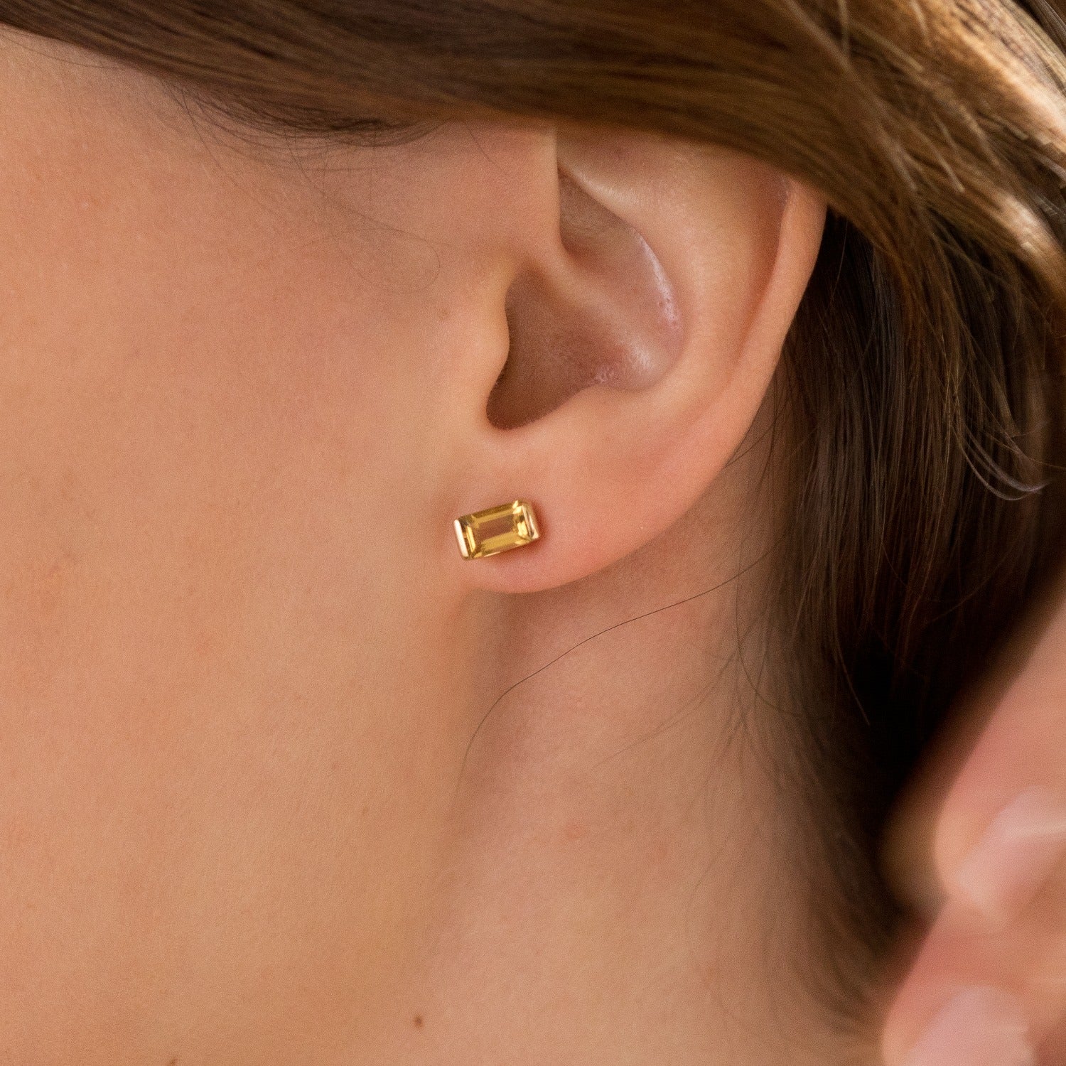It’s A Long Story Earrings - 18K Gold Vermeil With Cognac Quartz Baguette Stud Earrings
