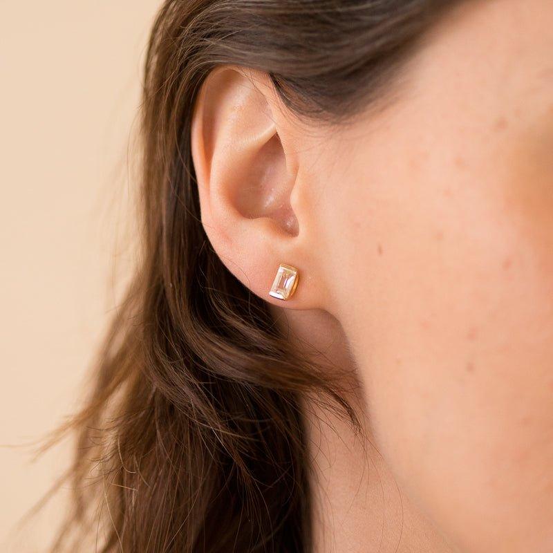 It’s A Long Story Earrings - 18K Gold Vermeil With White Topaz Baguette Stud Earrings