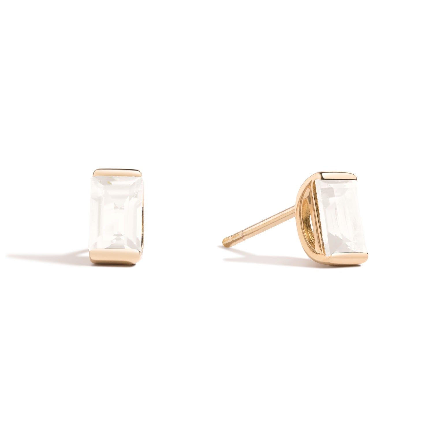 It’s A Long Story Earrings - 18K Gold Vermeil With Moonstone Baguette Stud Earrings