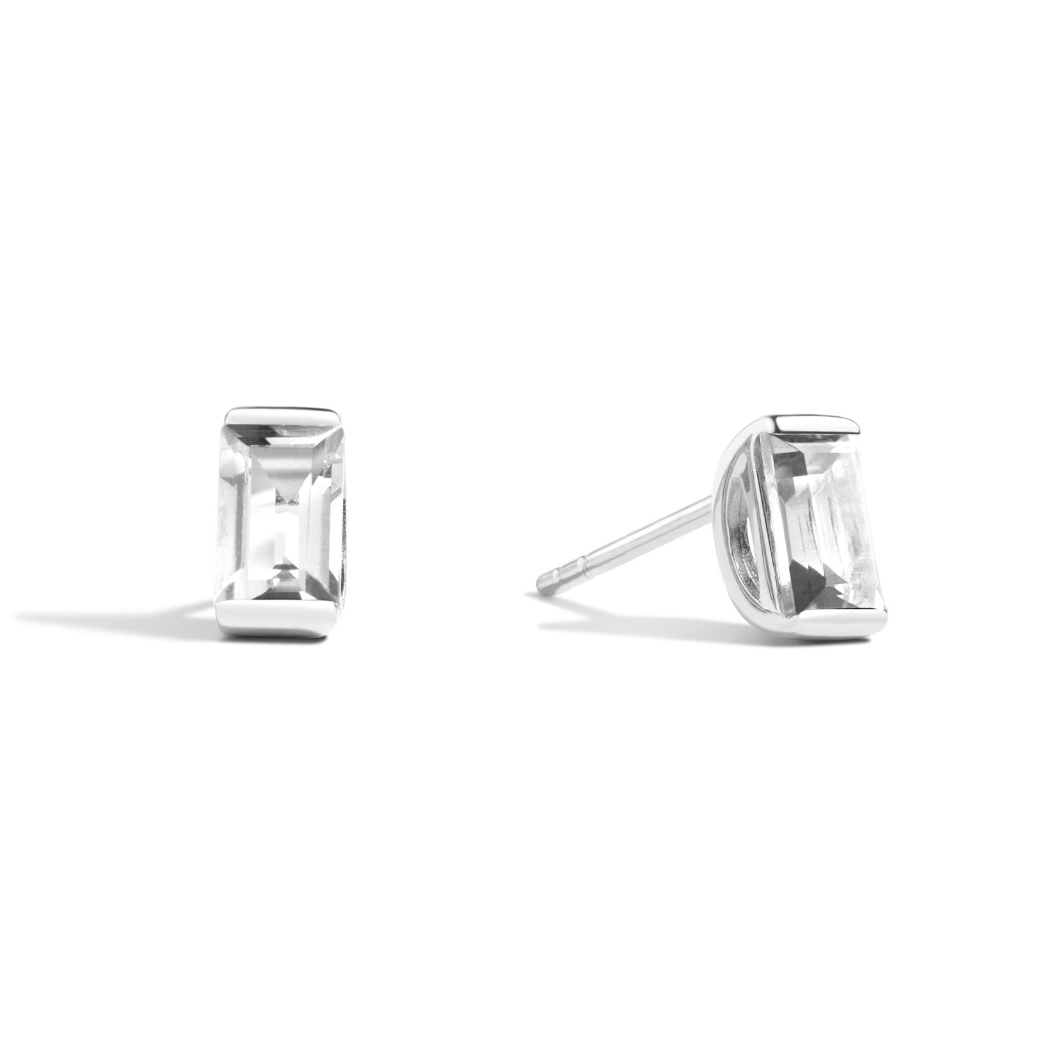 It’s A Long Story Earrings - Sterling Silver With White Topaz Baguette Stud Earrings