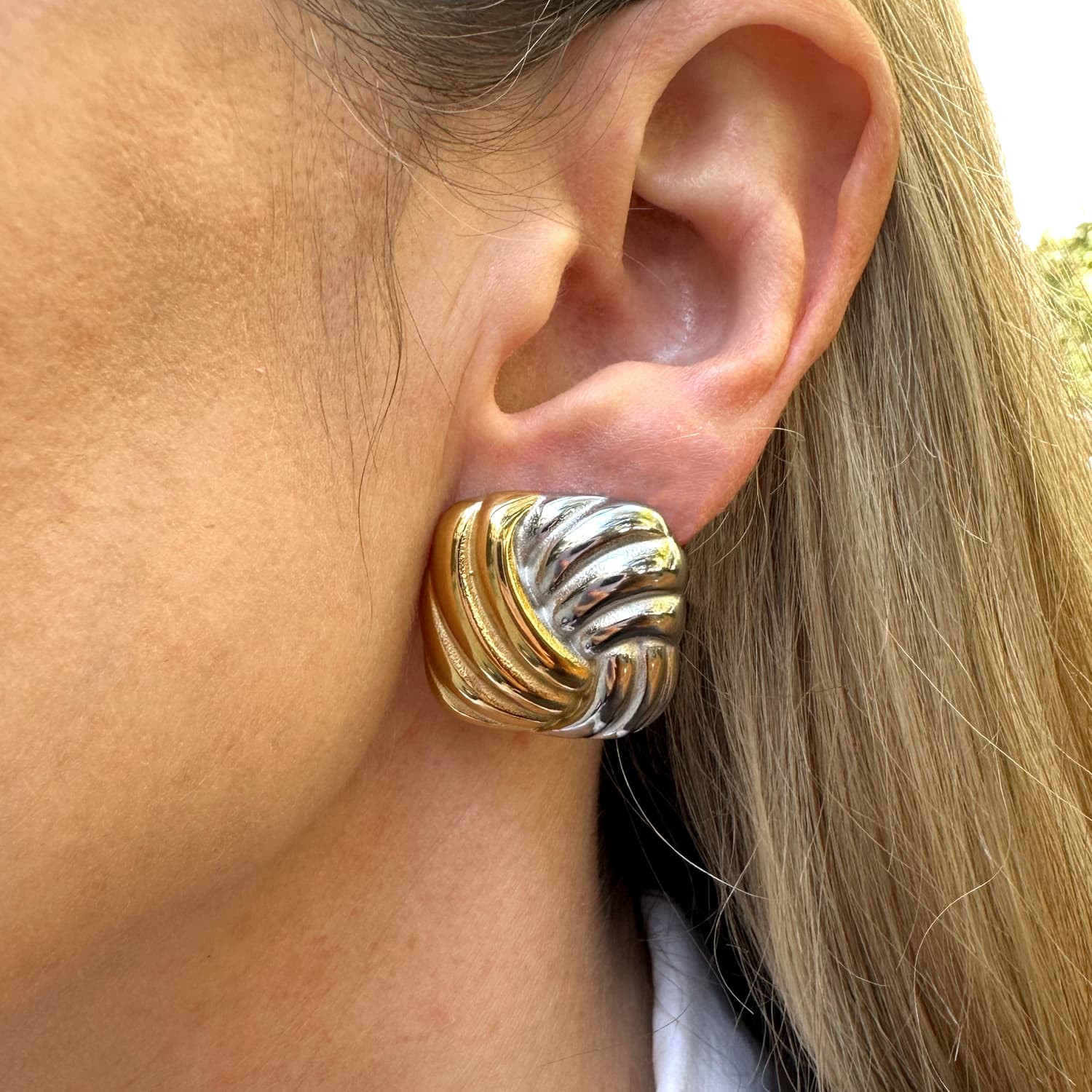 Italian Gold Statement Chunky Silver Sterling Silver Modern Hoops Mixed Metal