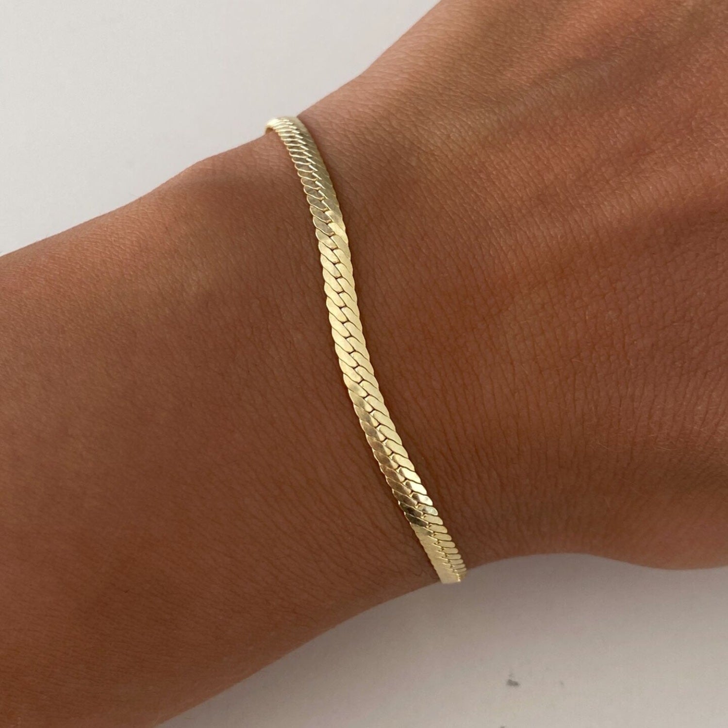 Italian Sterling Silver Herringbone Bracelet - Gold