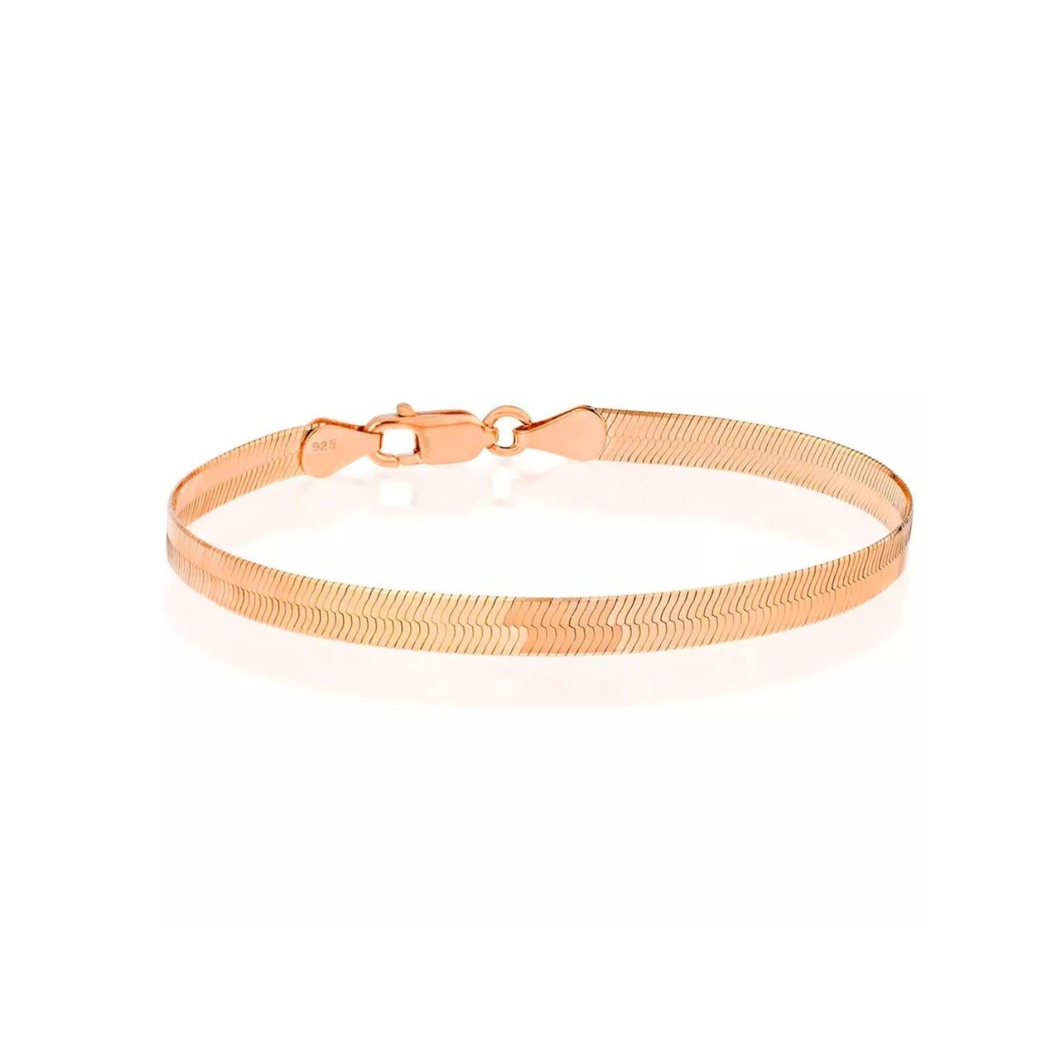 Itallian Herringbone Sterling Silver Snake Chain Bracelet - Rose Gold