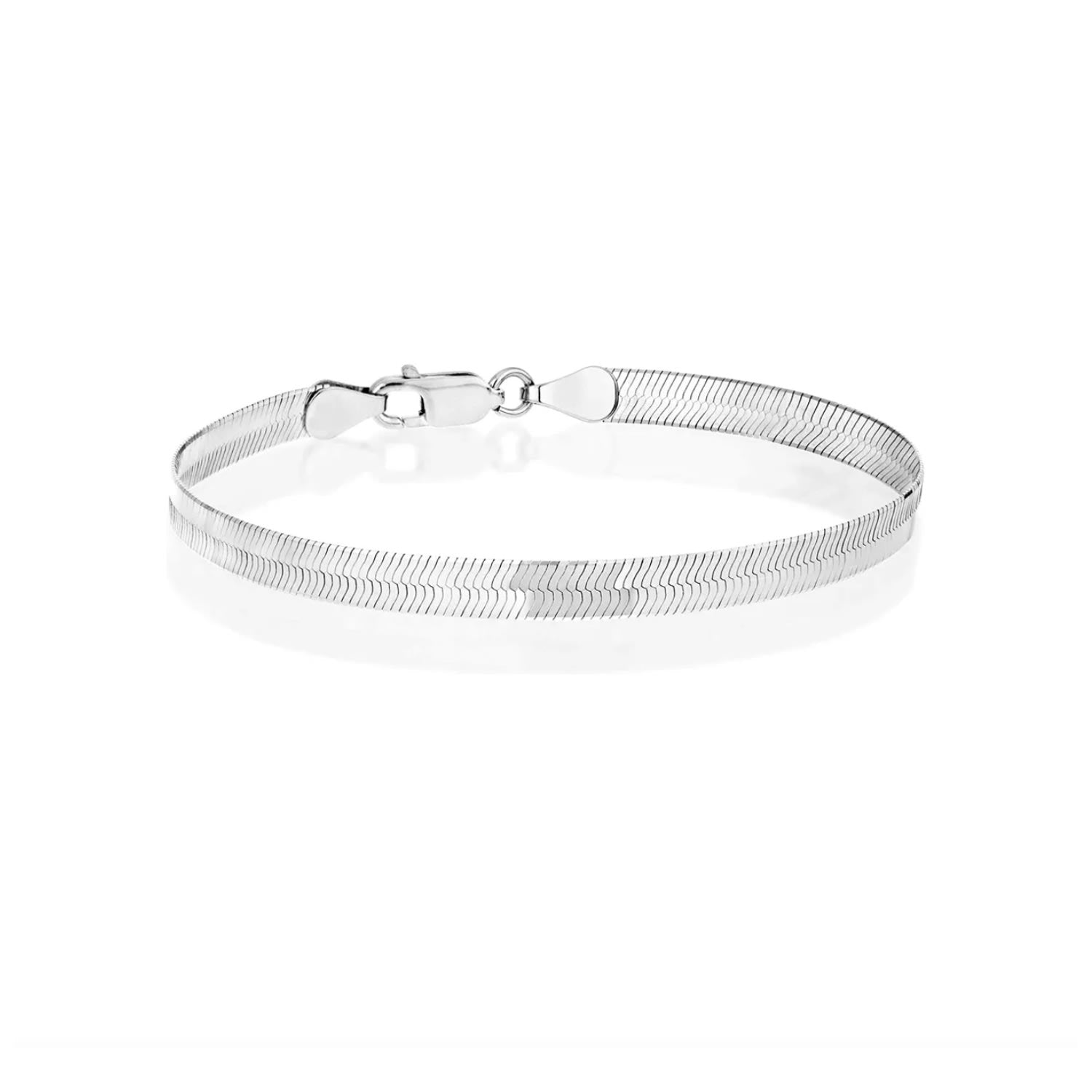 Itallian Herringbone Sterling Silver Snake Chain Bracelet - Silver