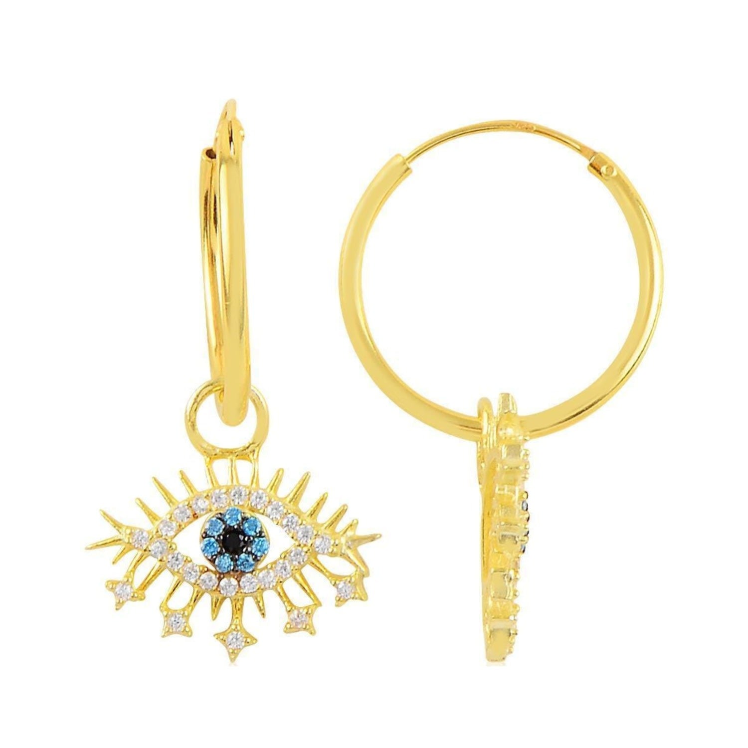 Evil Eye Earring Blue Eye Eyelash Sterling Silver Earring - Gold