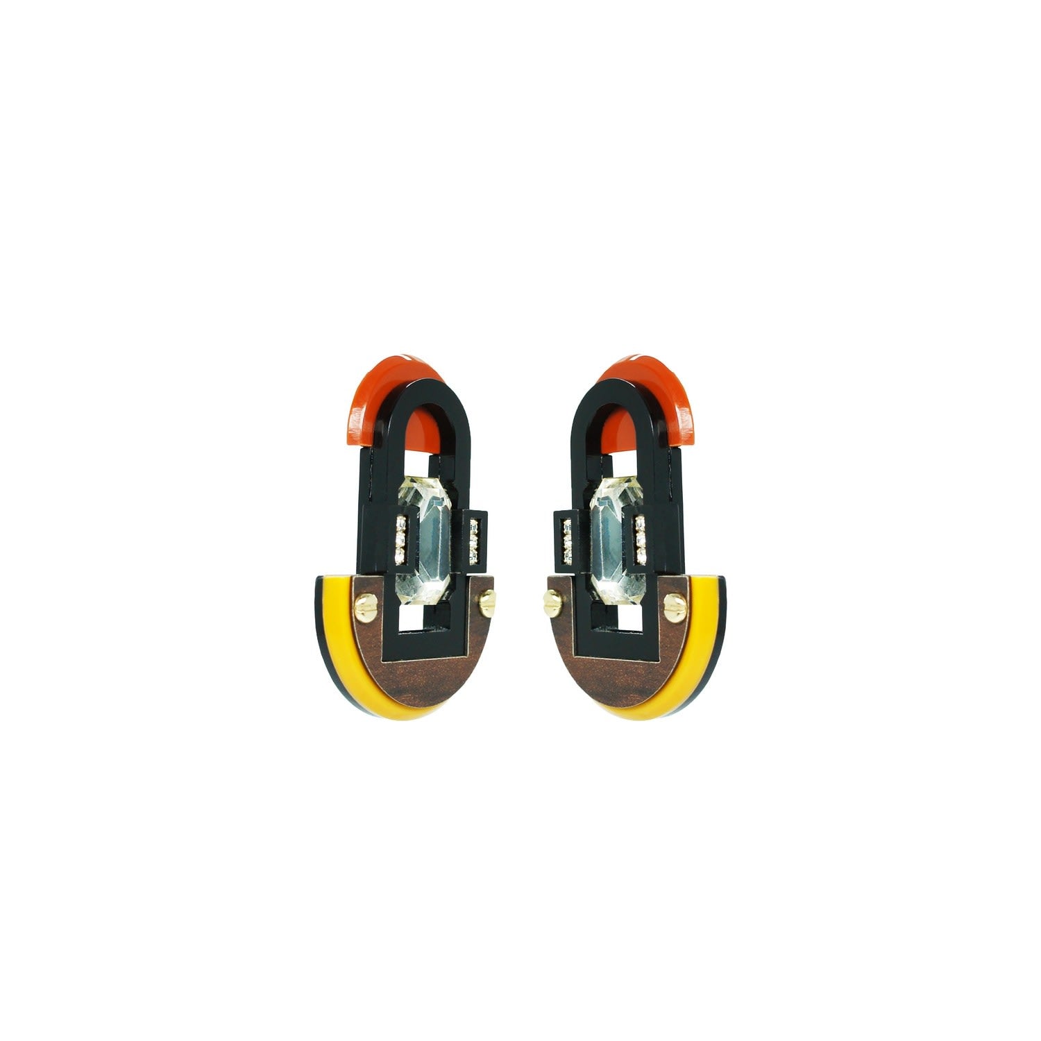 Handmade Acrylic Earring M Deco Mirror Rectangular Stone Mustard