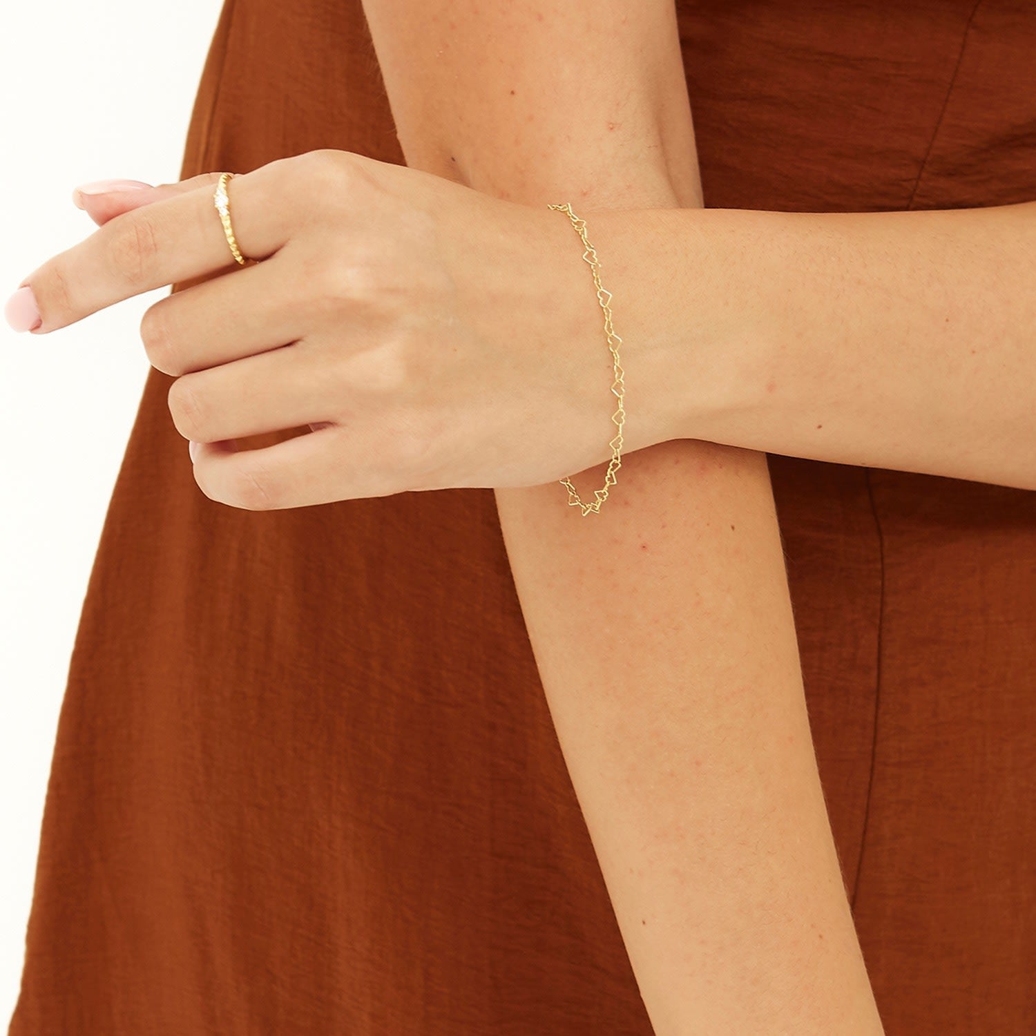 Love Heart Sterling Silver Chain Bracelet - Gold