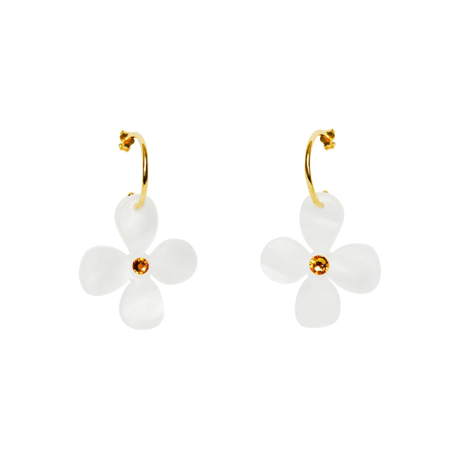Daisy Hoop Earrings - White & Topaz