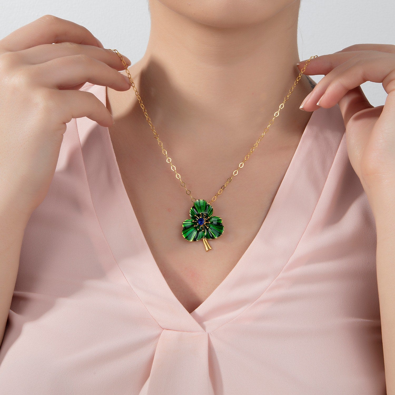 Green Three-Leafed Clover Necklace