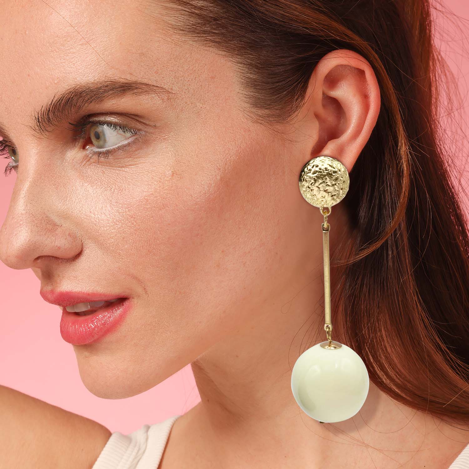 Ivory And Gold Ball Drop Earrings