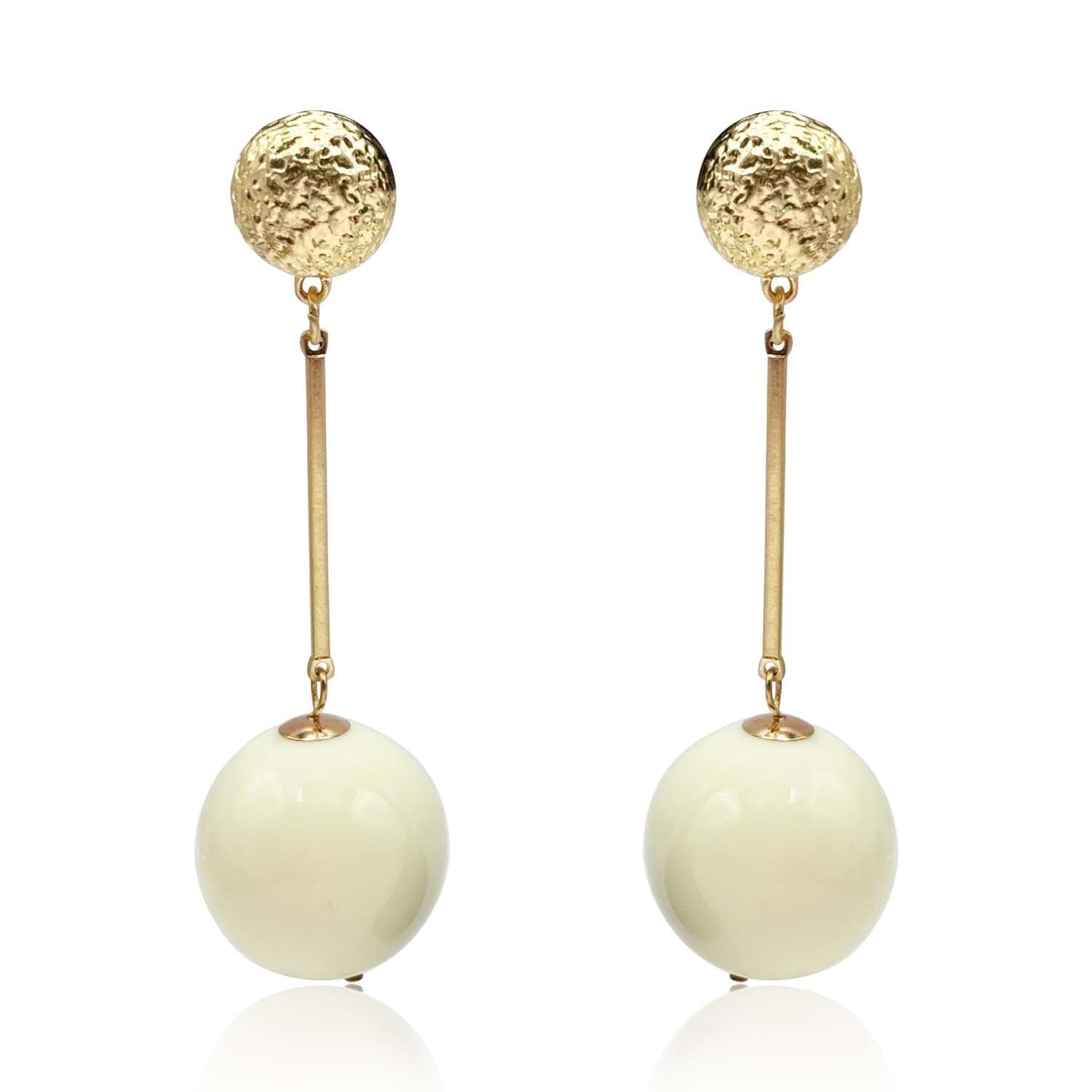 Ivory And Gold Ball Drop Earrings