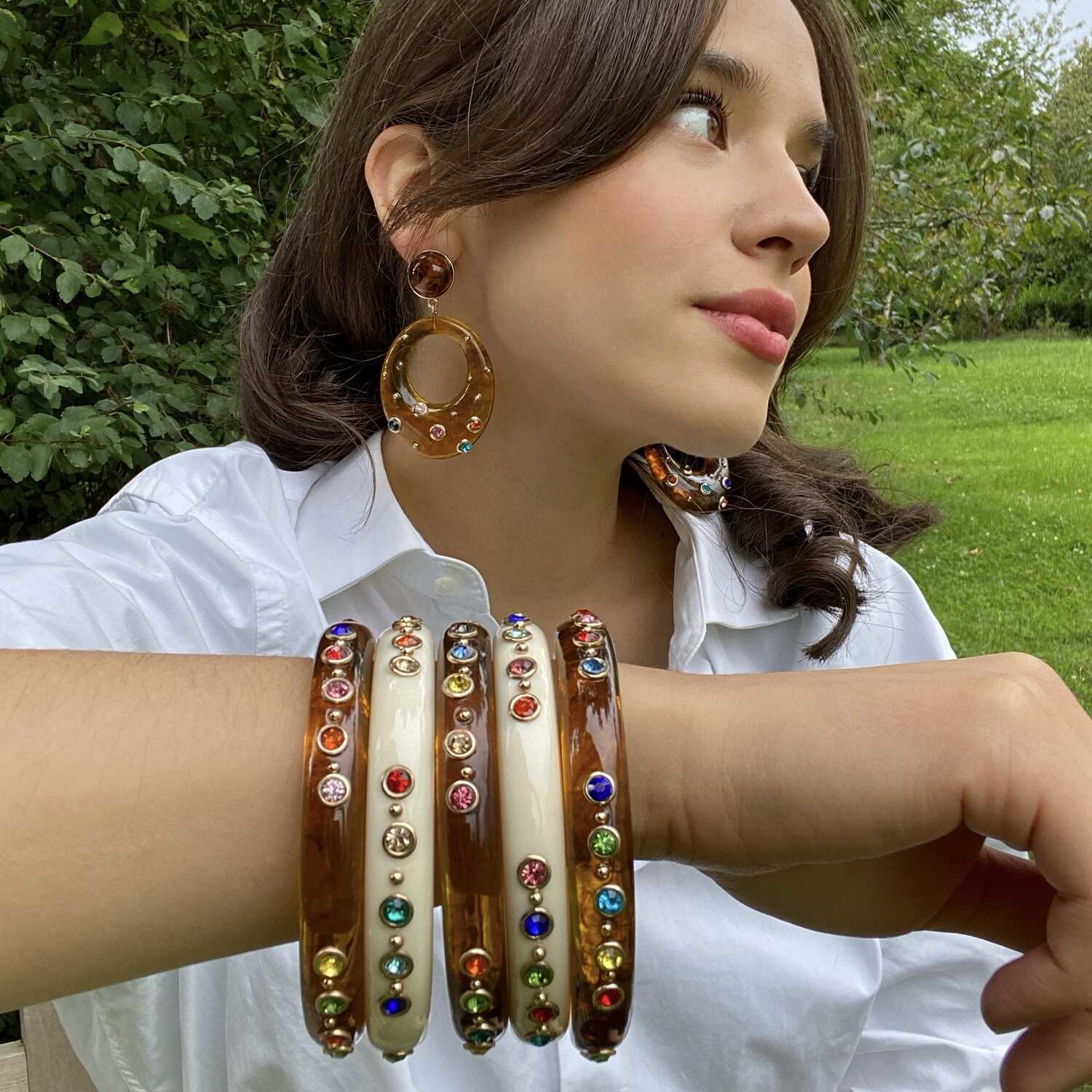 Ivory Resin Studded Resin Bangle