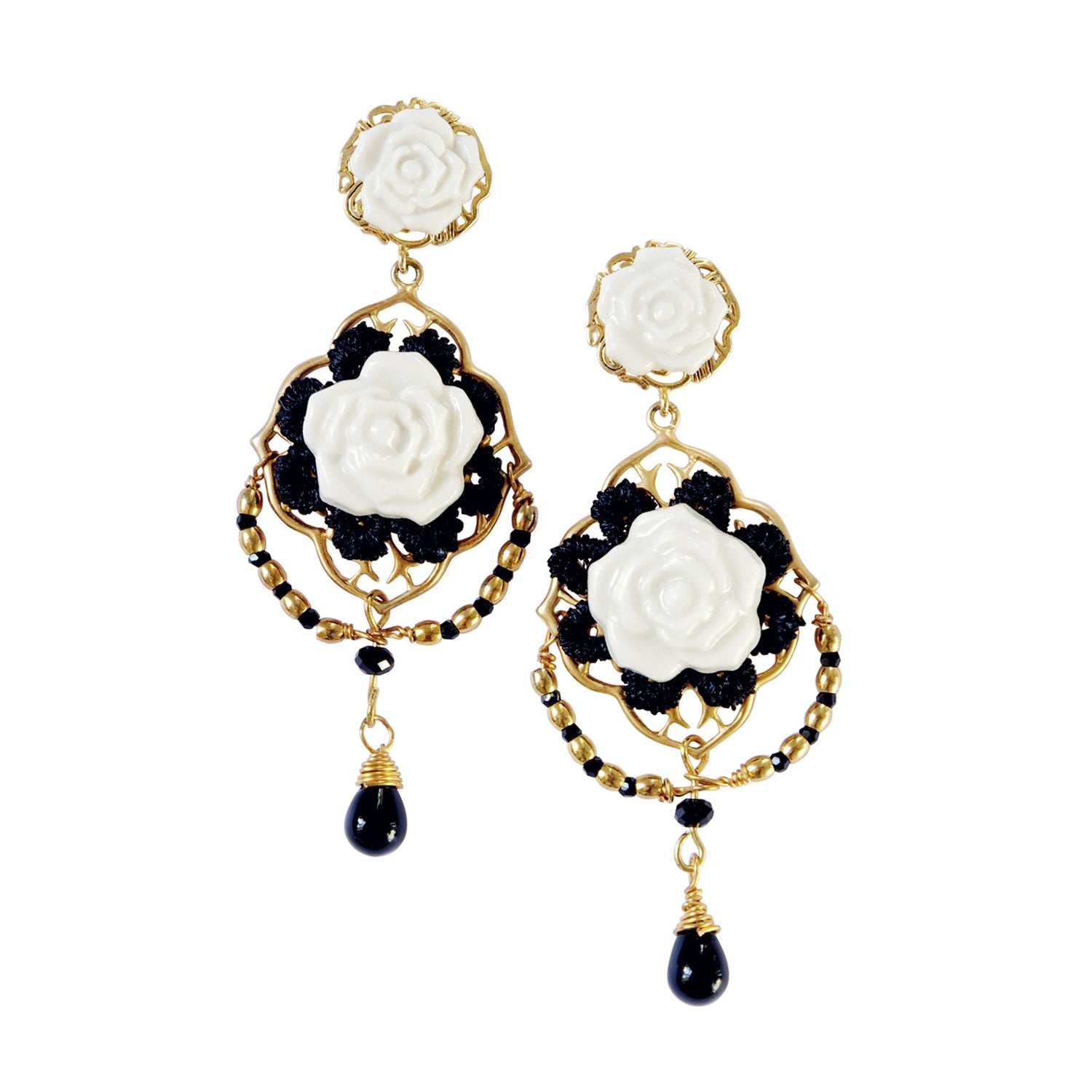 Classic Baroque Porcelain Rose Statement Earrings