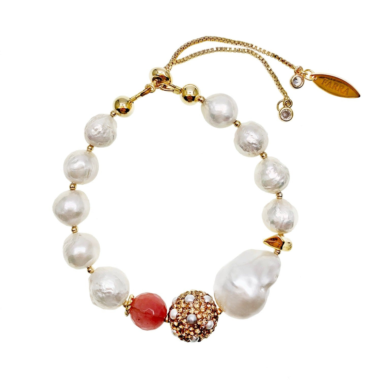 Freshwater Pearls With Watermelon & Rhinestone Bracelet