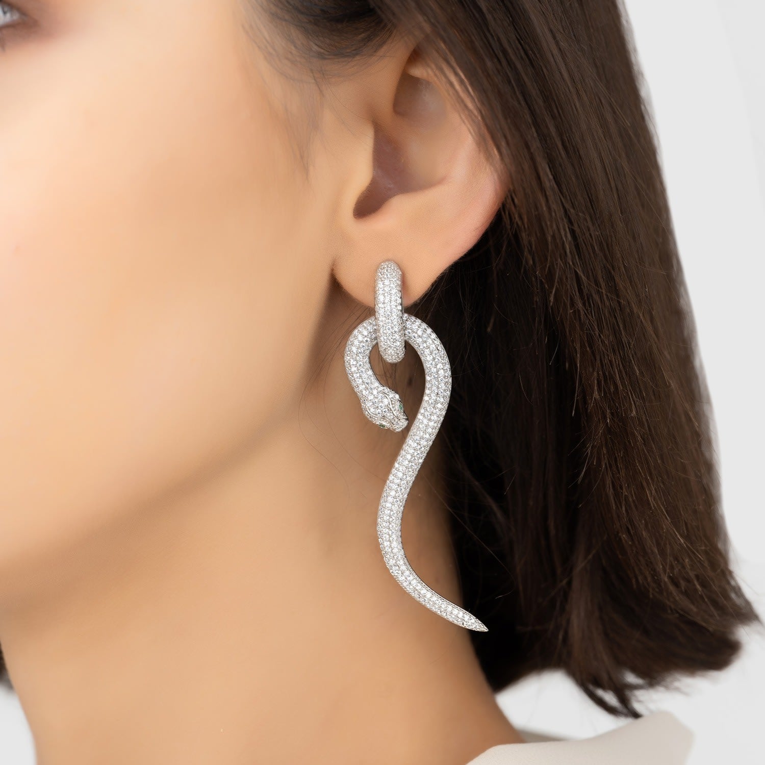 Anaconda Snake Drop Earrings Silver White