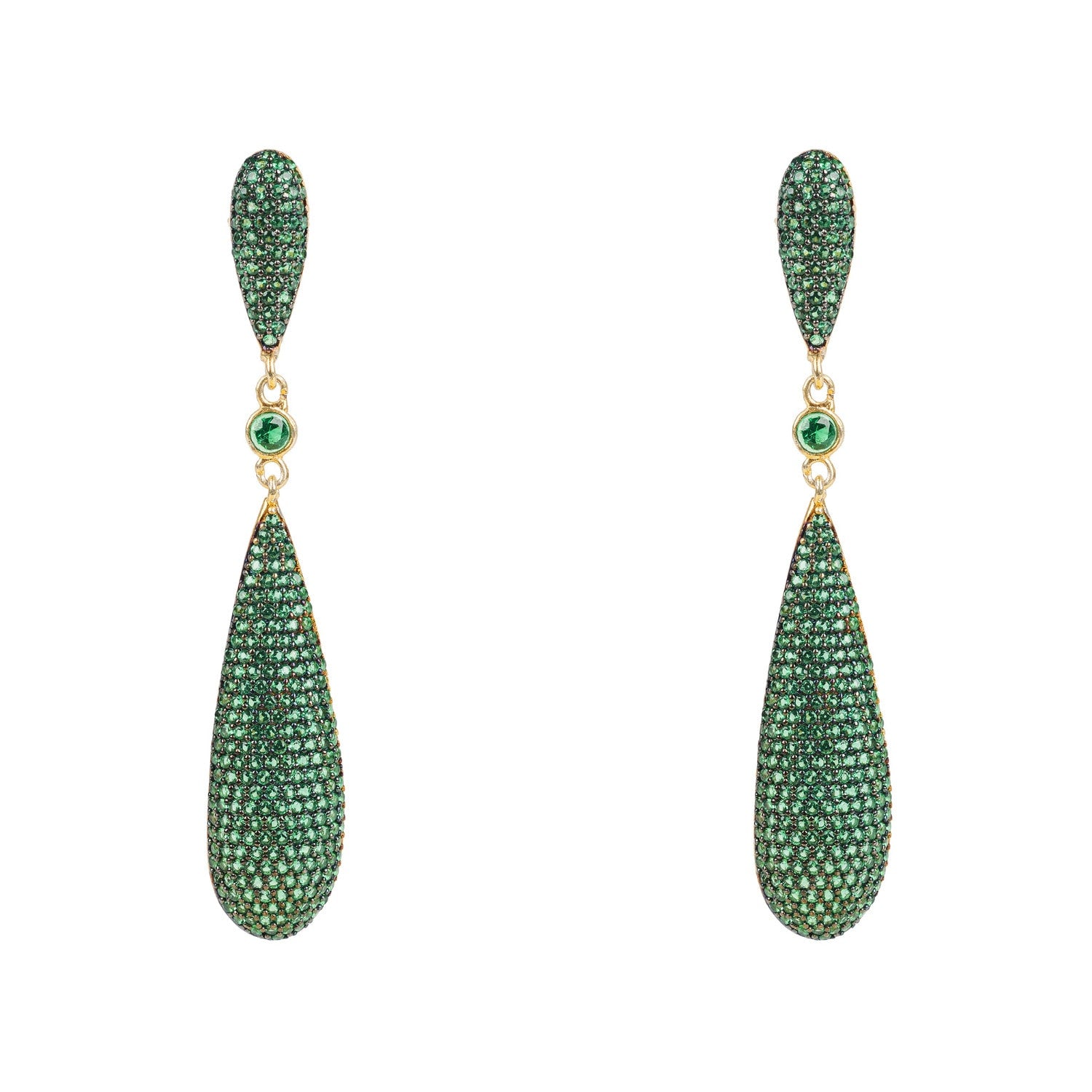 Coco's Long Drop Earrings Emerald Green Cz