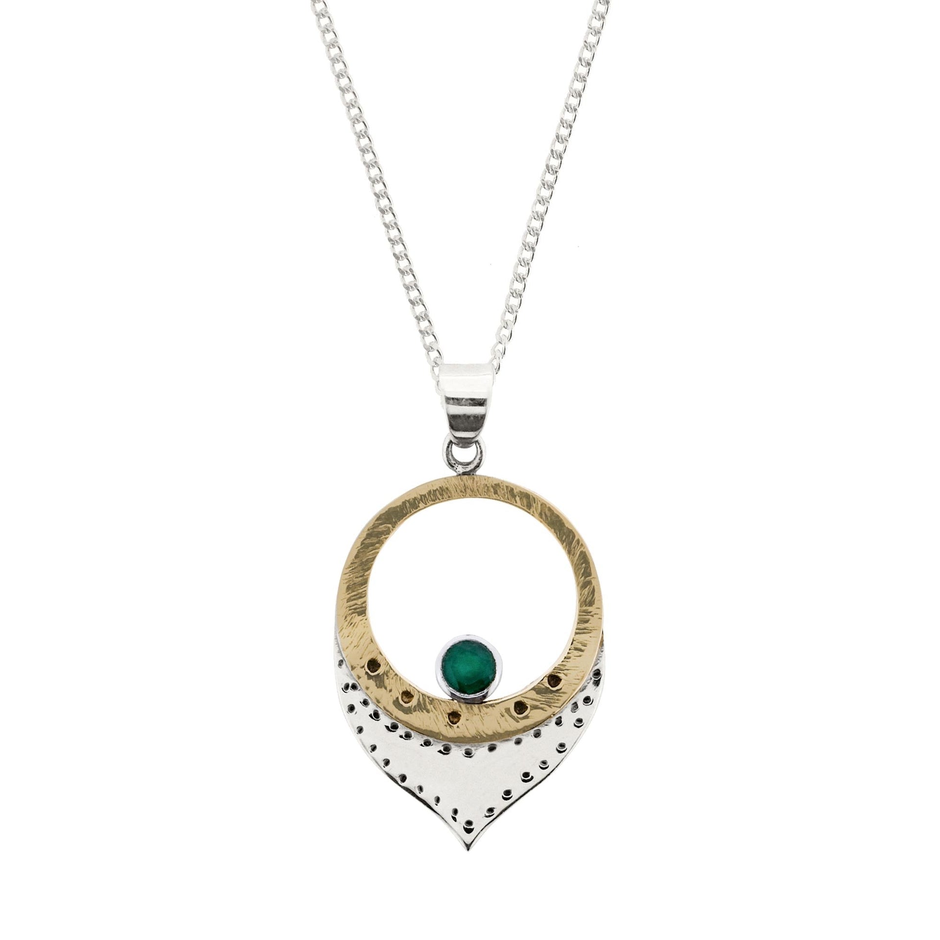 Sundar Silver Pendant Necklace - Green Onyx