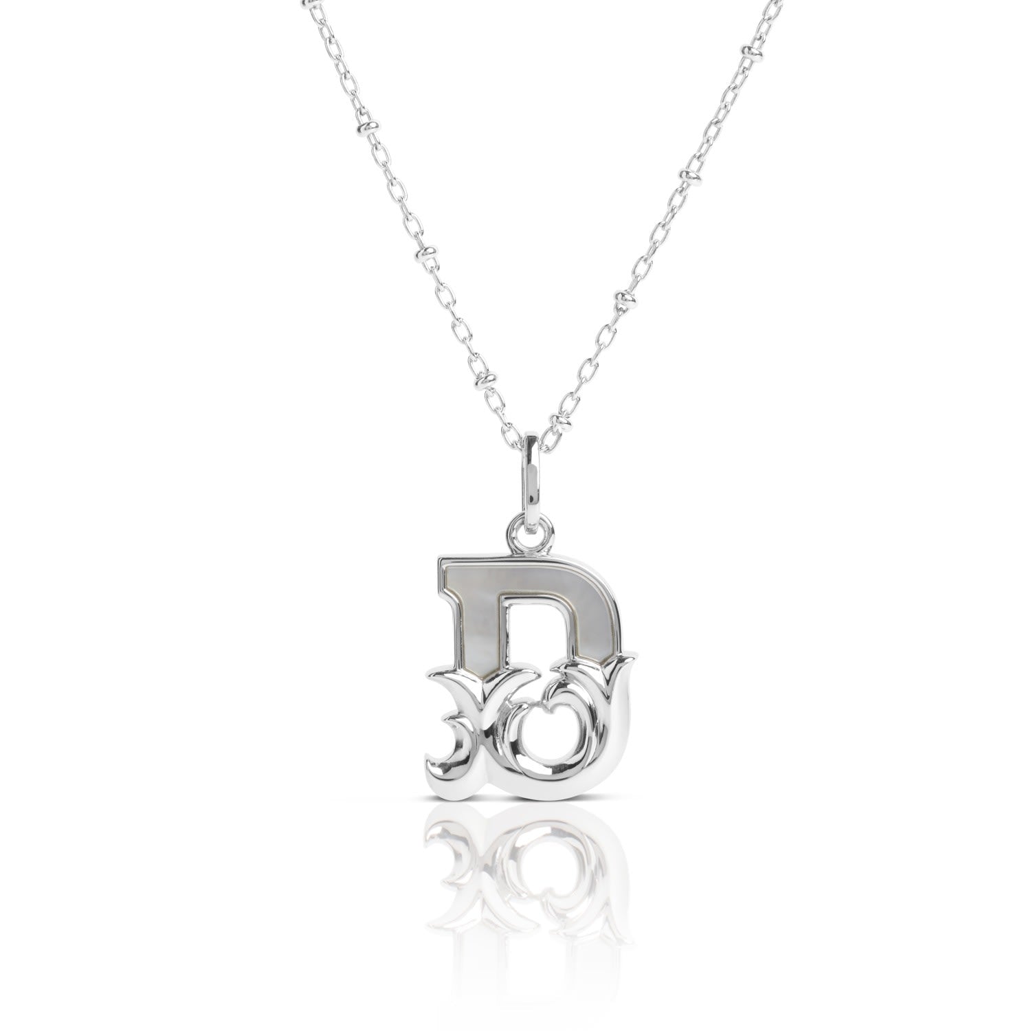 Solid Silver D Initial Necklace With Mother Of Pearl
