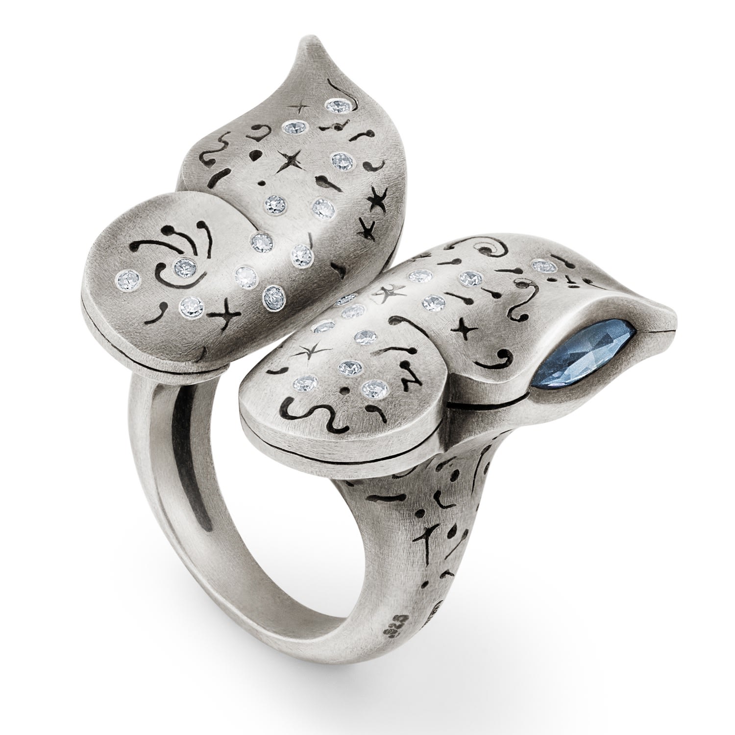 Butterfly Ring With Diamonds In Sterling Silver
