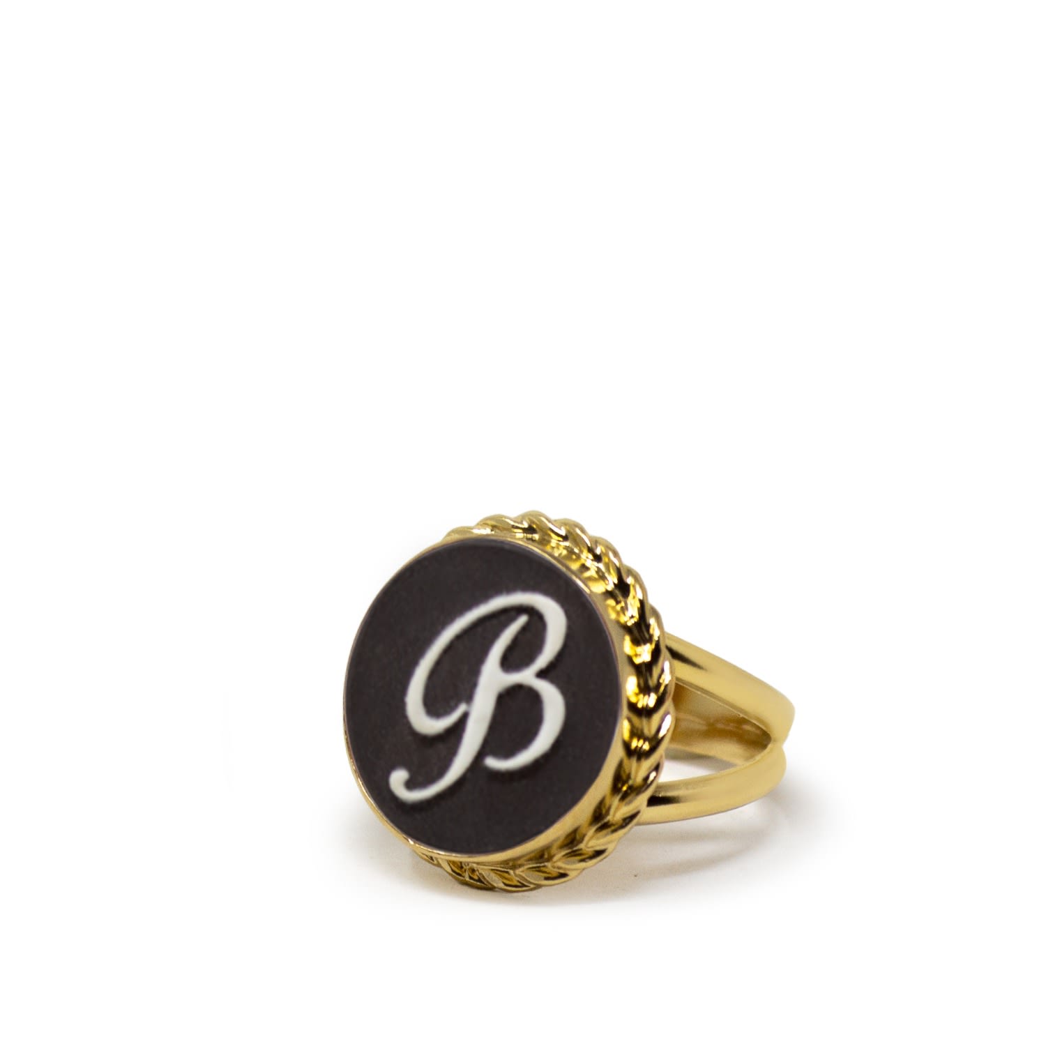 Gold Vermeil Black Cameo Ring Initial B