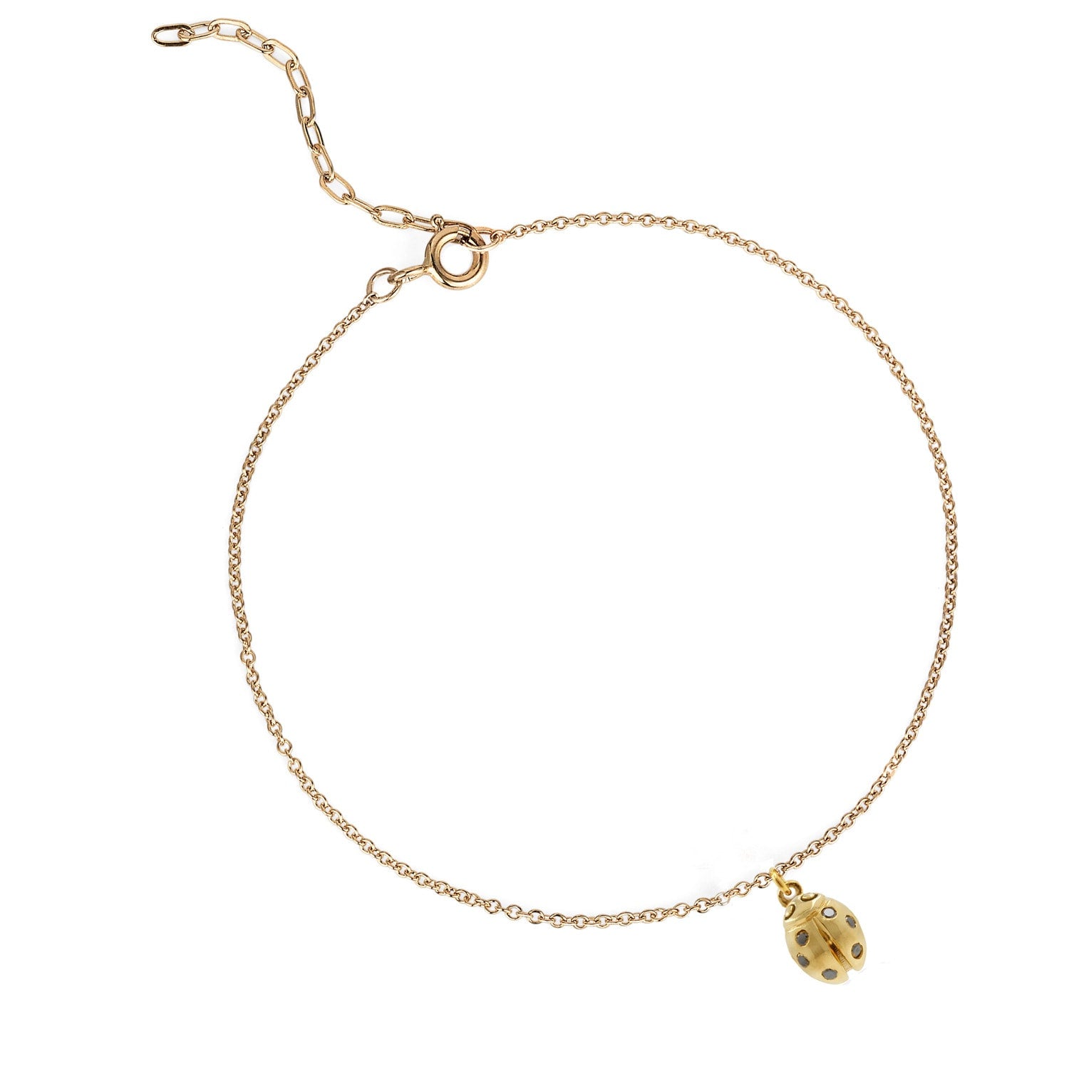 Ladybird Black Diamond Bracelet - Solid Gold - Wings Closed
