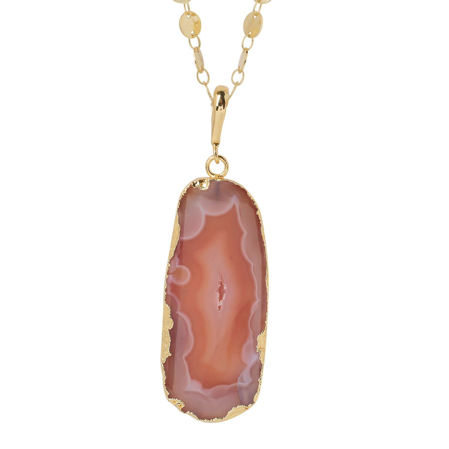 Ultra Long Caramel Agate Gold Pendant Necklace