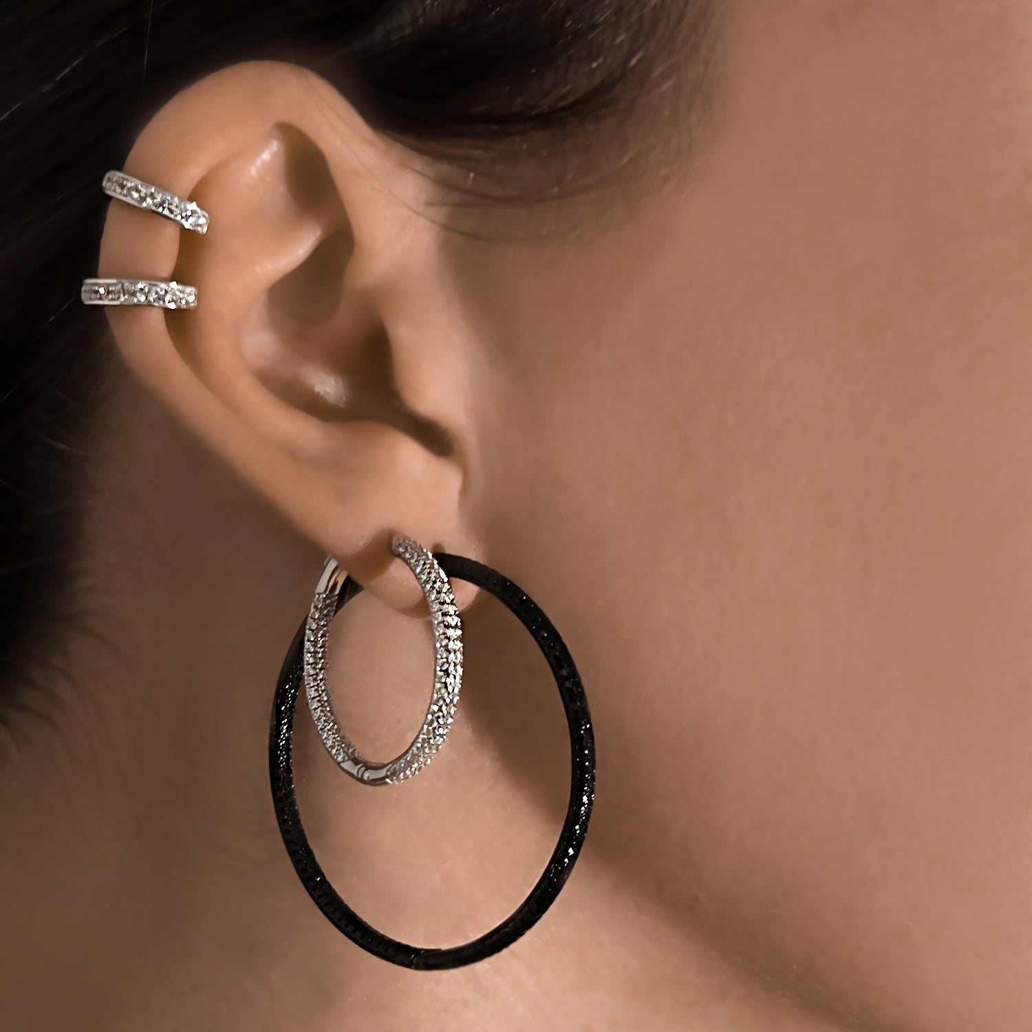 Pursuit Pave Hoops Petite With Man Made Cz Diamond Stimulant In Sterling Silver