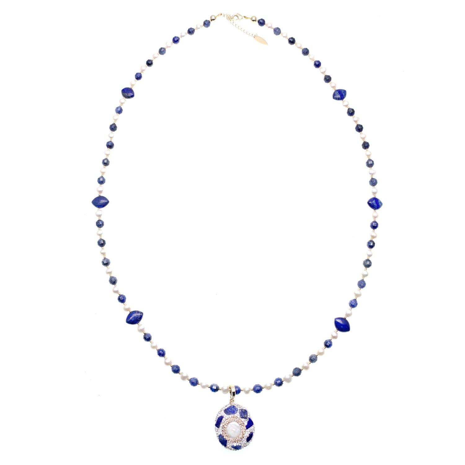 Freshwater Pearls With Lapis With Removable Pendnat Necklace