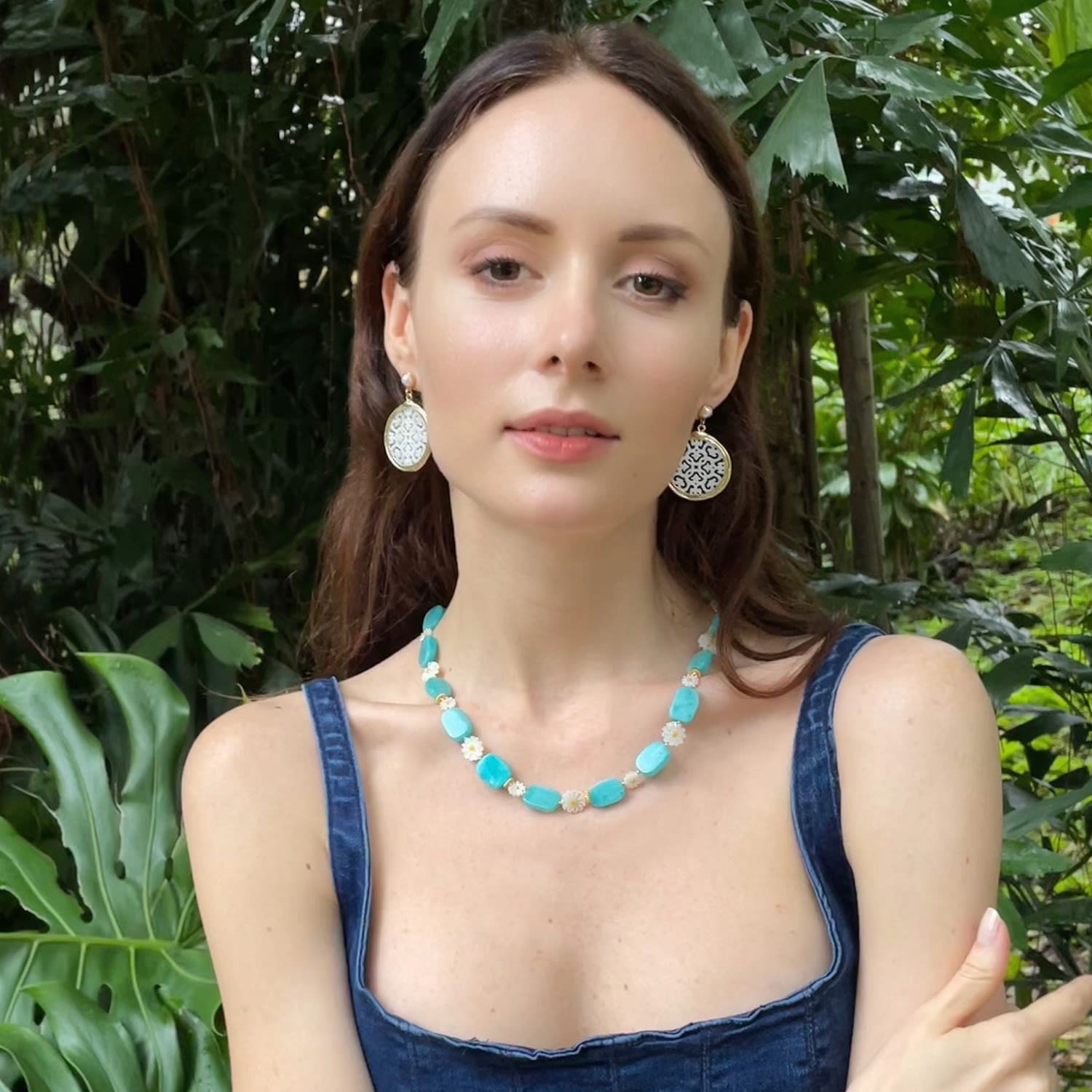 Amazonite With Foral Shells Short Necklace