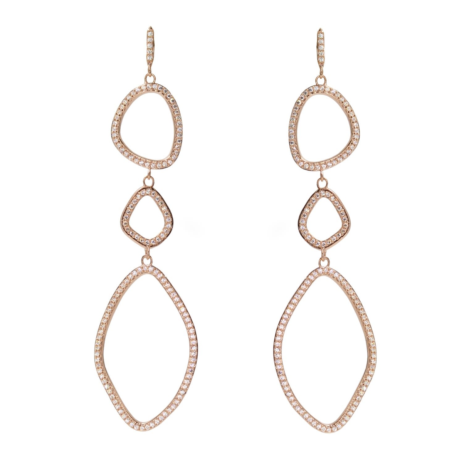 Triple Organic Shape Dangle Earrings - Rose Gold