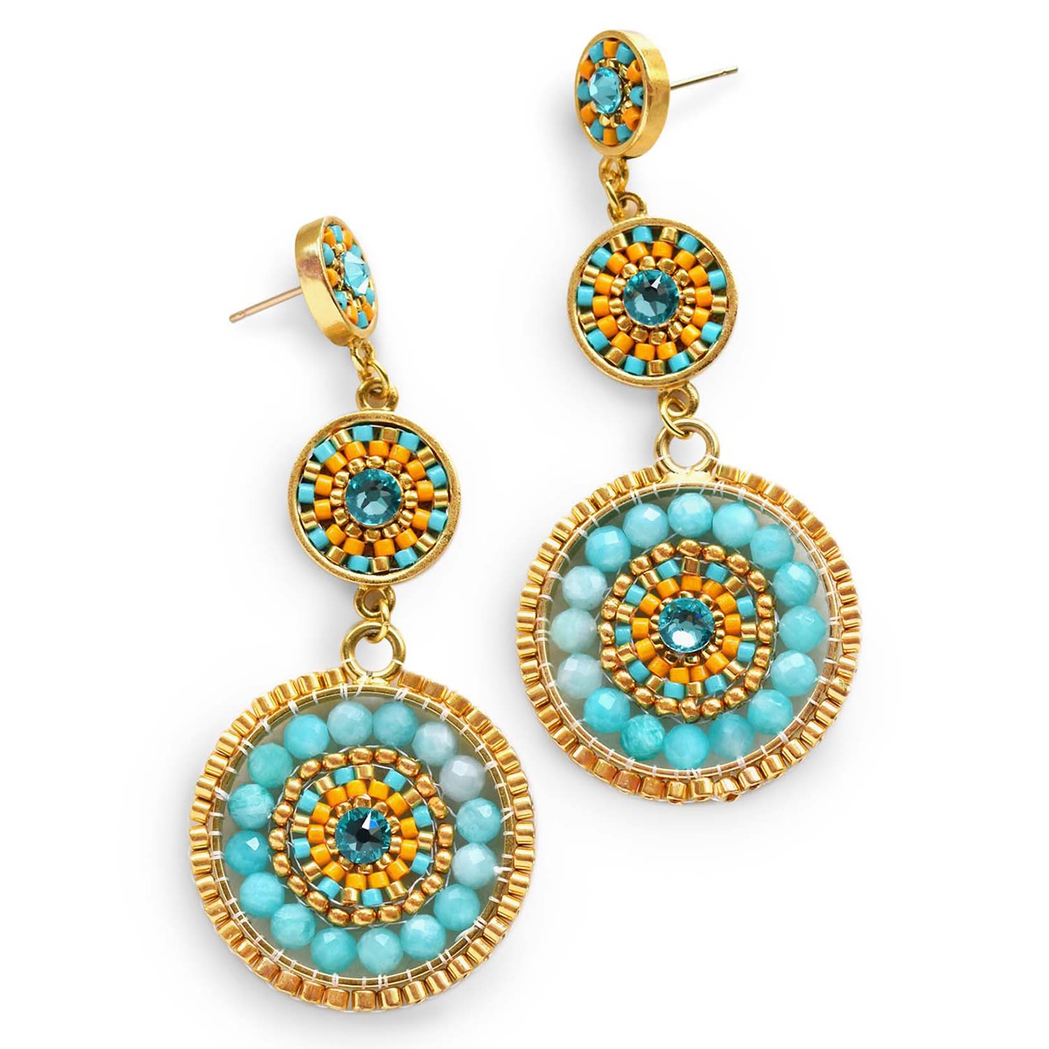 Luxe Triple Circle Statement Drop Earrings - Amazonite