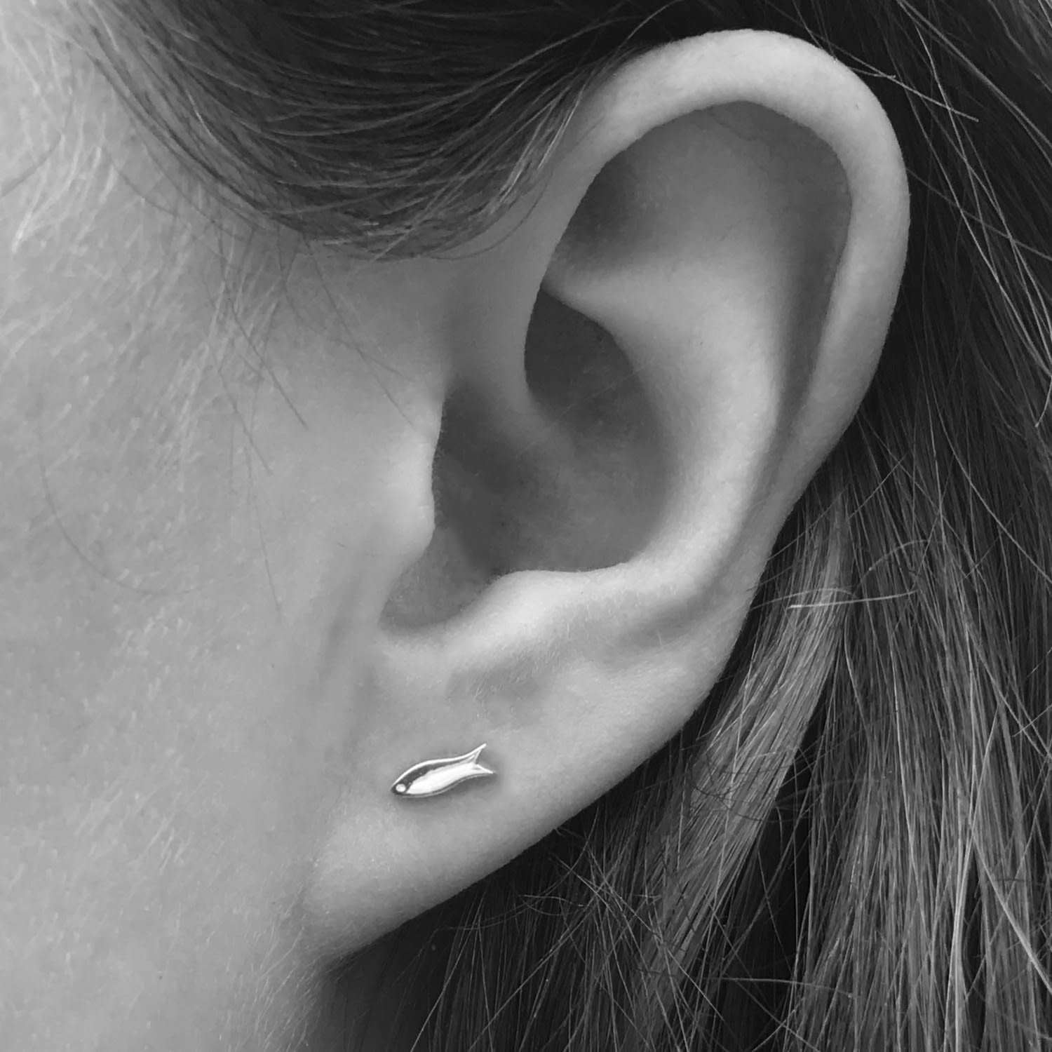 Mini Fish Stud Earrings - Sterling Silver