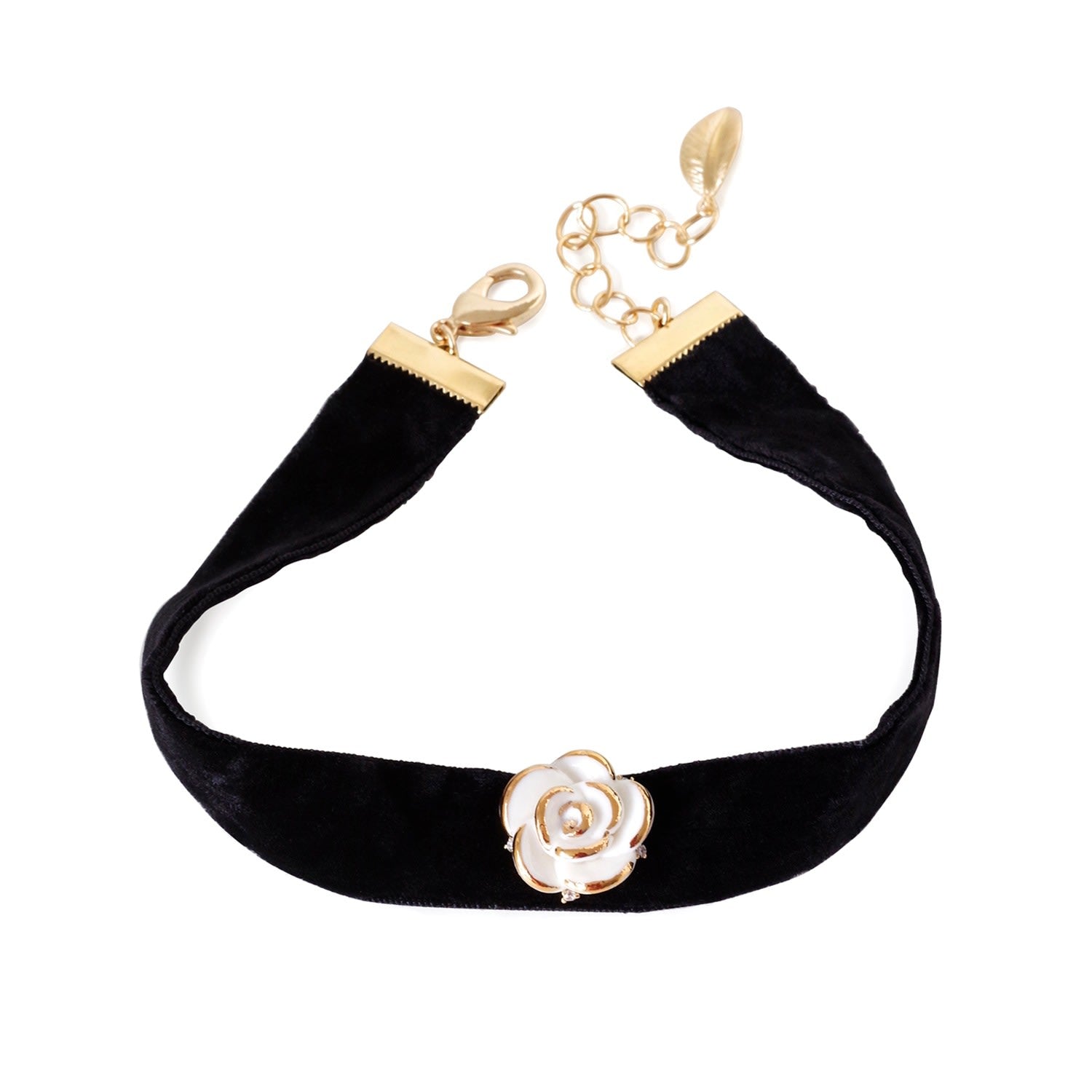 Golden White Cloud Rose Black Velvet Choker