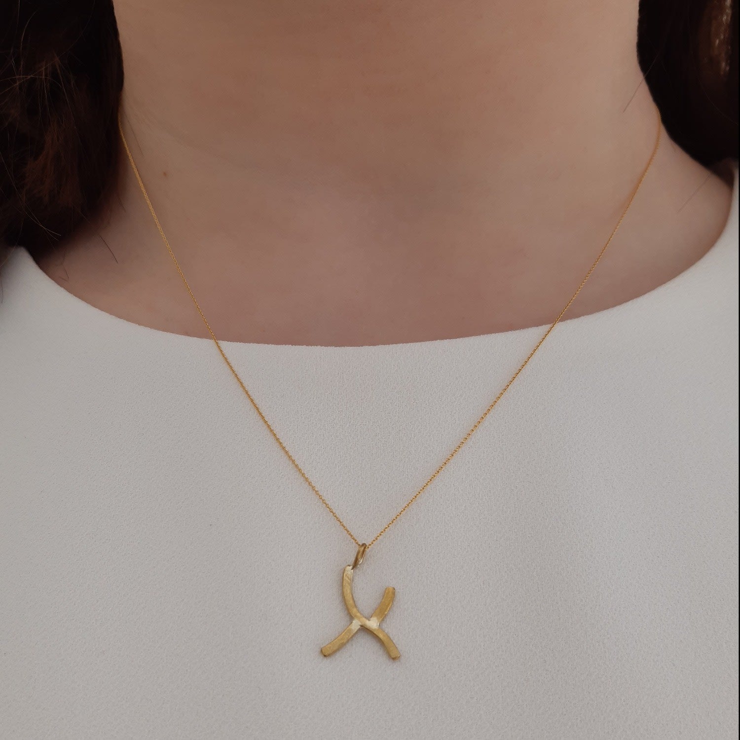 Solid Gold Letter X Pendant Necklace