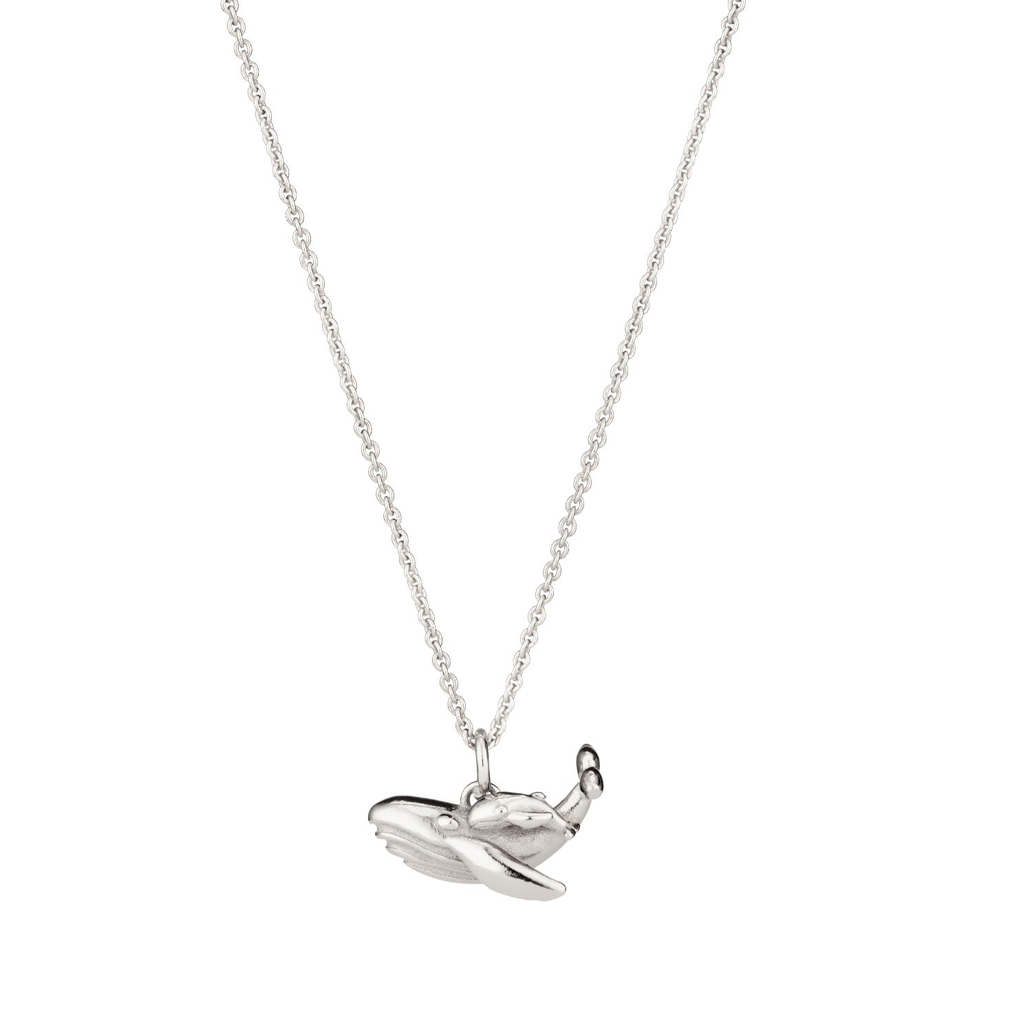 Sterling Silver Mummy & Baby Whale Charm Necklace
